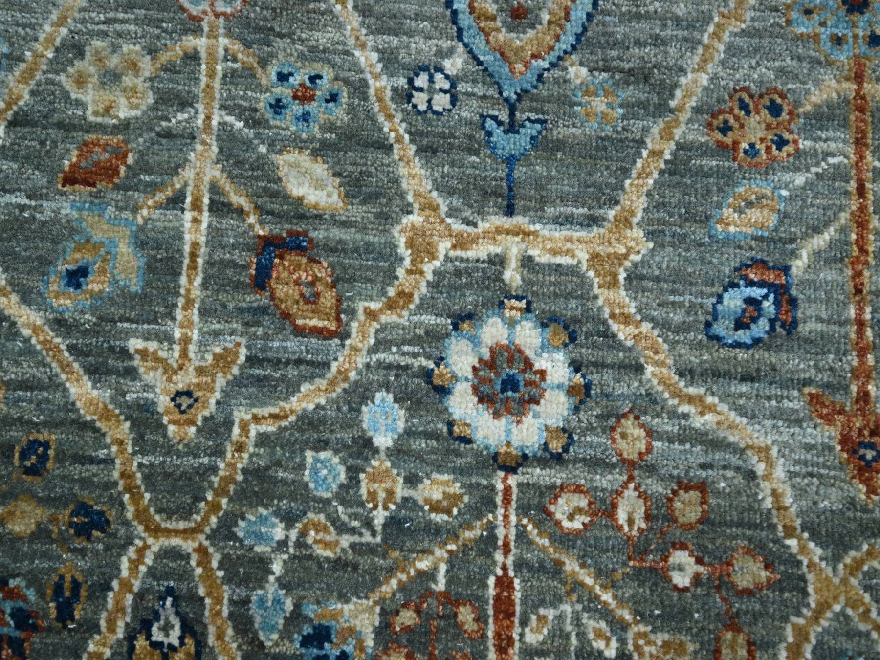 8'x8' Viridian Green, Hand Knotted, Trellis Borderless Garden Design, Agra, Hand Spun New Zealand Wool, Round, Oriental Rug HR76913 - Image 8