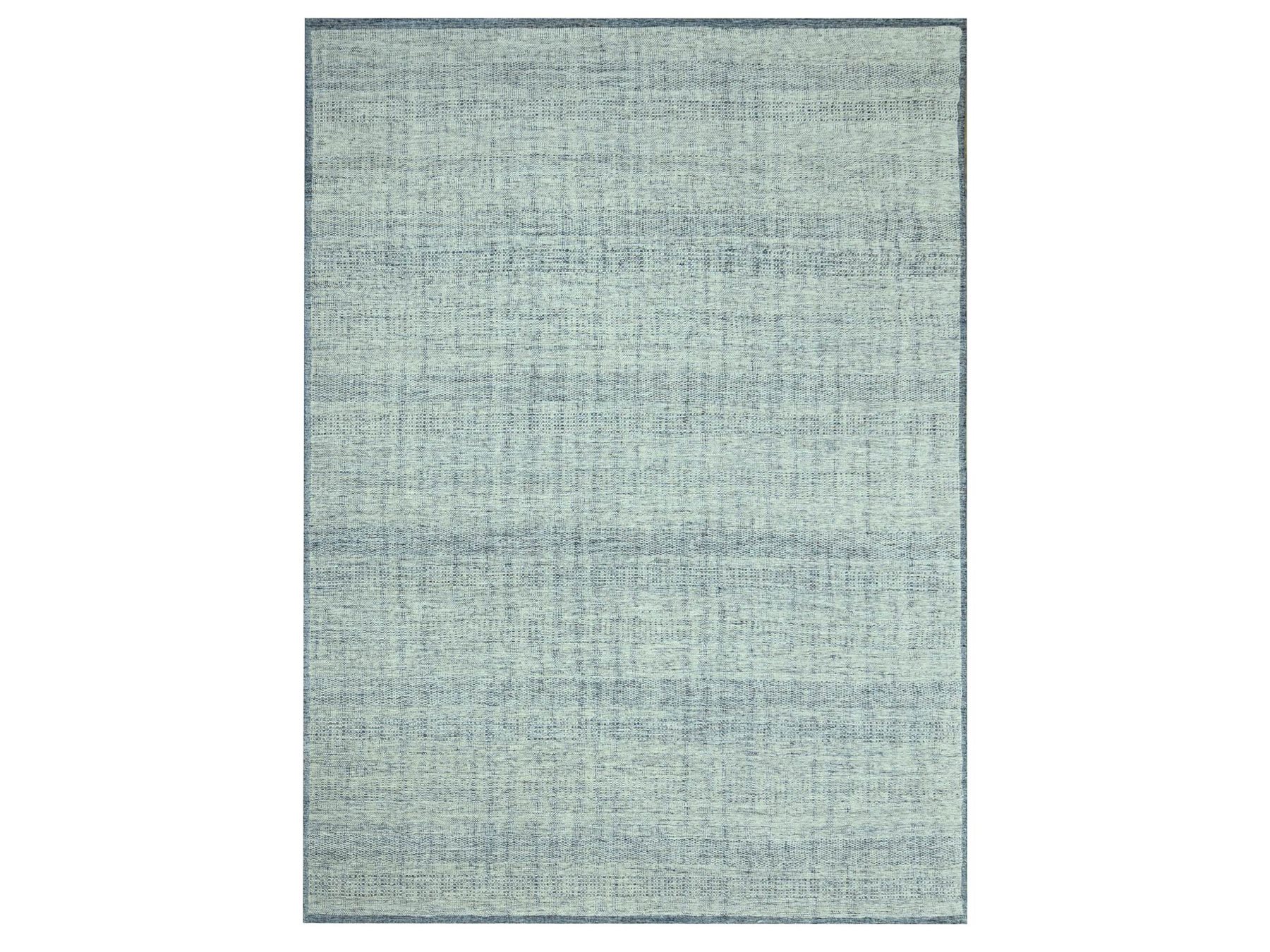 10'1"x13'10" Aegean Blue with Ivory, 100% Wool, Oxidized and Distressed Grass Design with Exposed Warps, Hand Knotted, Oriental Rug HR76922