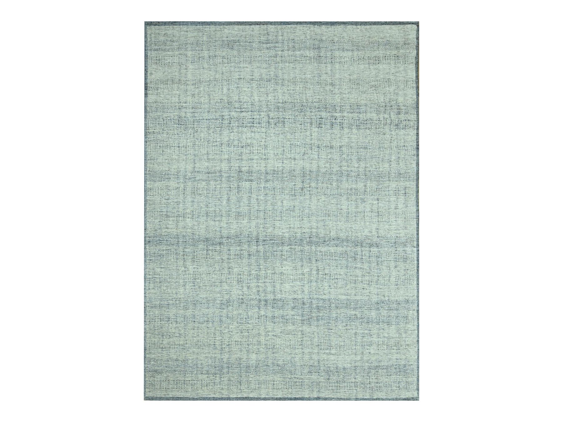 9'x12' Aegean Blue with Ivory, 100% Wool, Oxidized and Distressed Grass Design with Exposed Warps, Hand Knotted, Oriental Rug HR76923