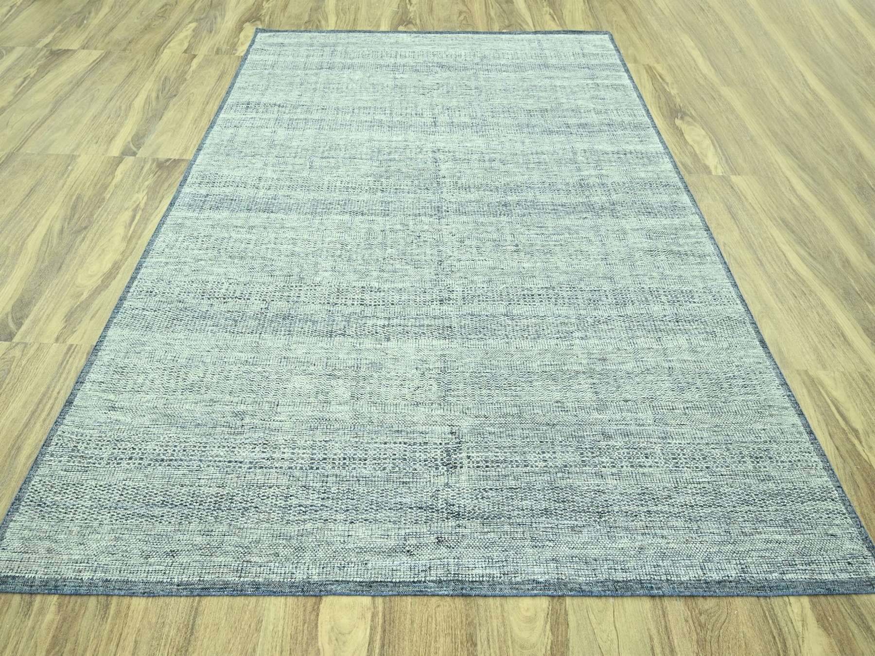 9'x12' Aegean Blue with Ivory, 100% Wool, Oxidized and Distressed Grass Design with Exposed Warps, Hand Knotted, Oriental Rug HR76923 - Image 2