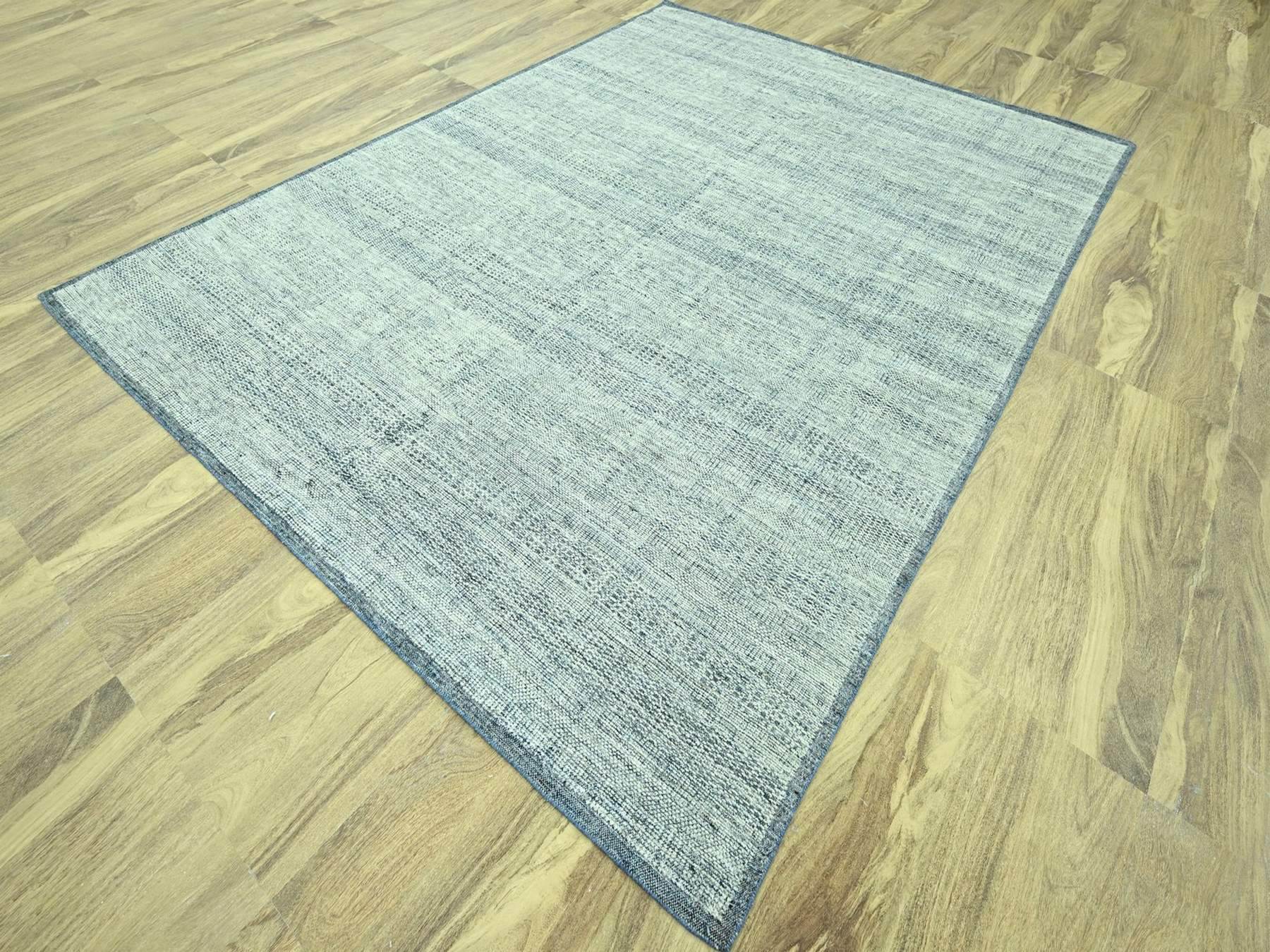 9'x12' Aegean Blue with Ivory, 100% Wool, Oxidized and Distressed Grass Design with Exposed Warps, Hand Knotted, Oriental Rug HR76923 - Image 3