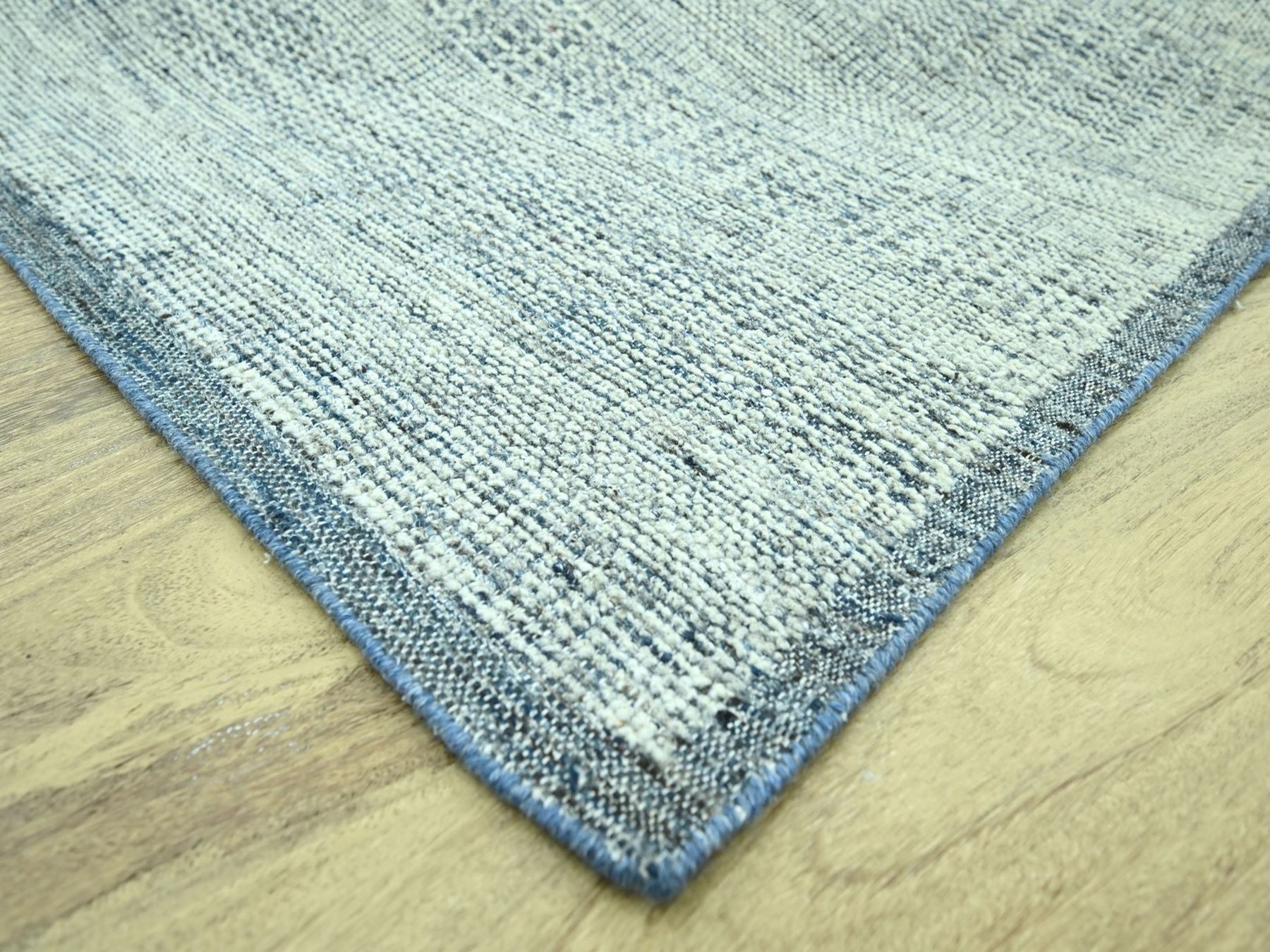 9'x12' Aegean Blue with Ivory, 100% Wool, Oxidized and Distressed Grass Design with Exposed Warps, Hand Knotted, Oriental Rug HR76923 - Image 6