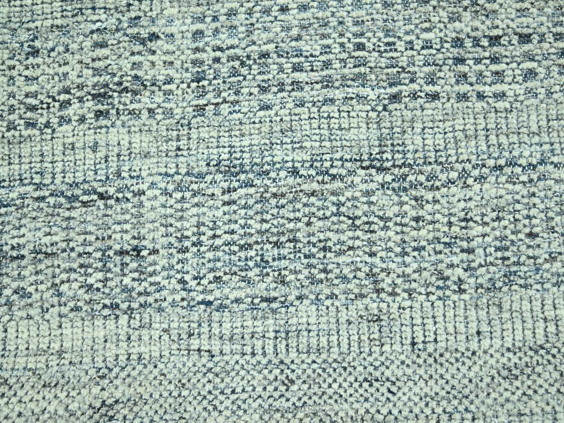 9'x12' Aegean Blue with Ivory, 100% Wool, Oxidized and Distressed Grass Design with Exposed Warps, Hand Knotted, Oriental Rug HR76923 - Image 8