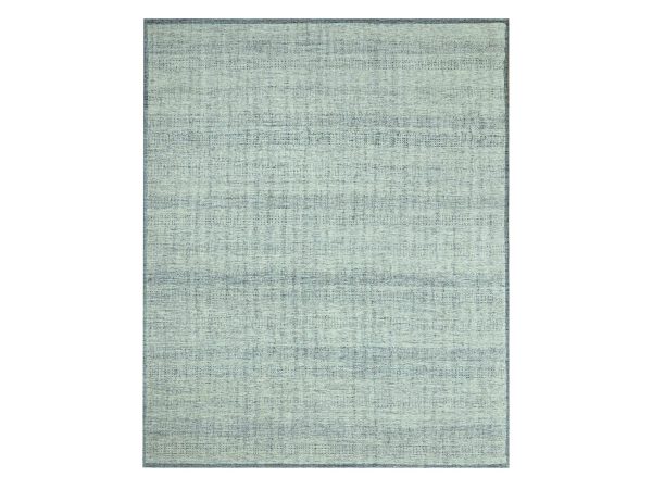 8'x10' Aegean Blue with Ivory, Hand Knotted, 100% Wool, Oxidized and Distressed Grass Design with Exposed Warps, Oriental Rug HR76924