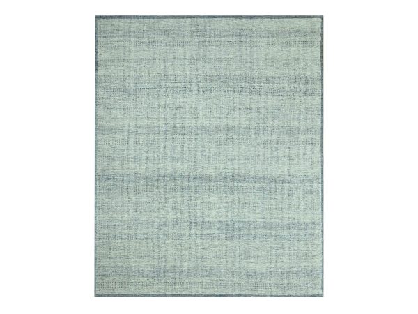 8'2"x10' Imperial Blue with Ivory, 100% Wool, Oxidized and Distressed Grass Design with Exposed Warps, Hand Knotted, Oriental Rug HR76926