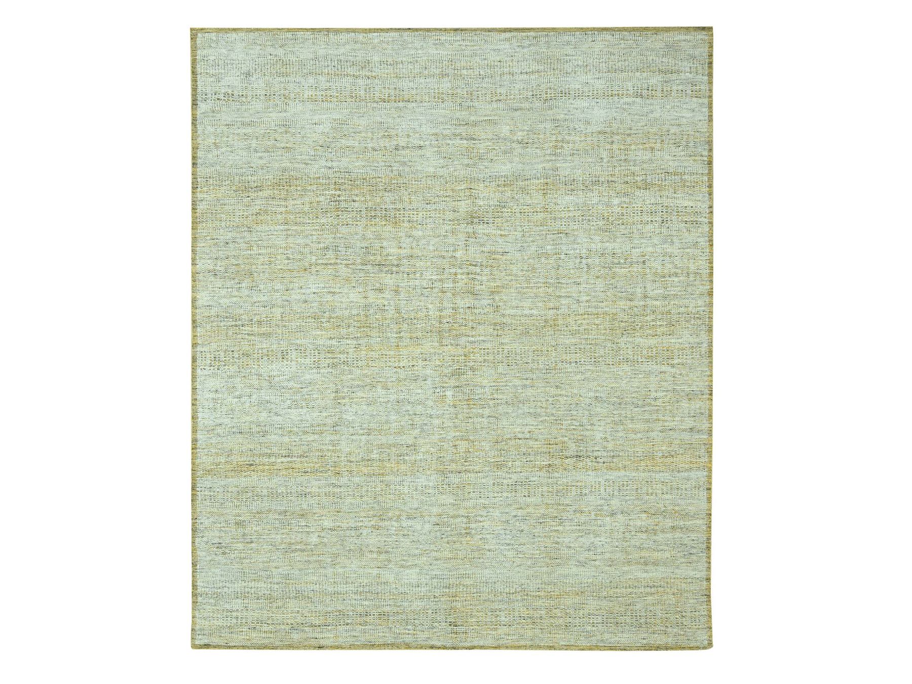 11'10"x15' Golden Yellow with Ivory, Oxidized and Distressed Grass Design with Exposed Warps, 100% Wool, Hand Knotted, Oversized, XL, Oriental Rug HR76928
