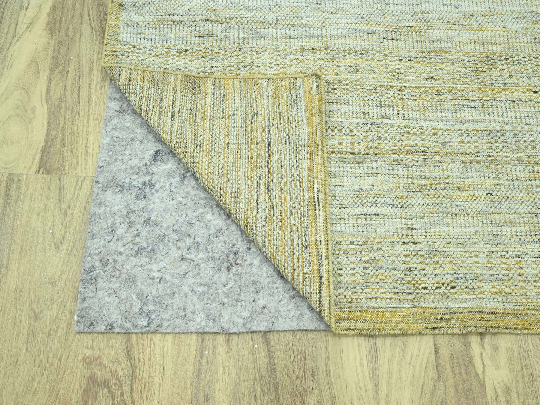 11'10"x15' Golden Yellow with Ivory, Oxidized and Distressed Grass Design with Exposed Warps, 100% Wool, Hand Knotted, Oversized, XL, Oriental Rug HR76928 - Image 4