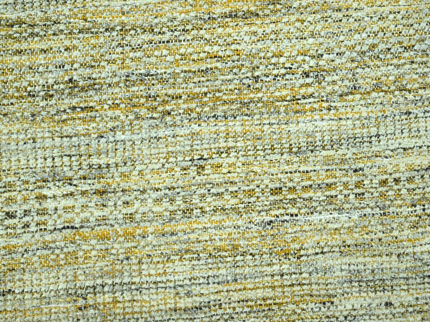 11'10"x15' Golden Yellow with Ivory, Oxidized and Distressed Grass Design with Exposed Warps, 100% Wool, Hand Knotted, Oversized, XL, Oriental Rug HR76928 - Image 8