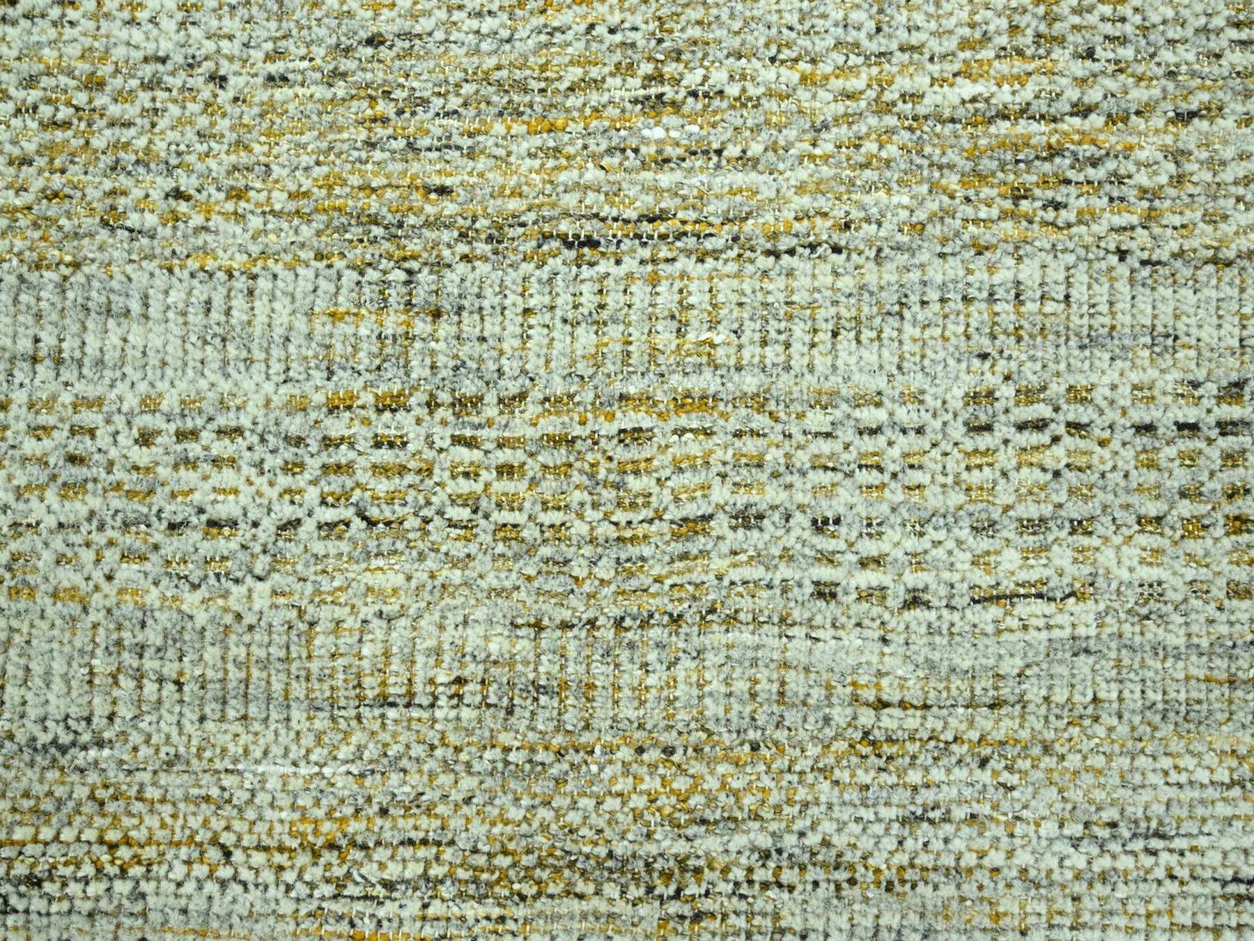 9'2"x12' Golden Yellow with Ivory, Hand Knotted, 100% Wool, Oxidized and Distressed Grass Design with Exposed Warps, Oriental Rug HR76929 - Image 8