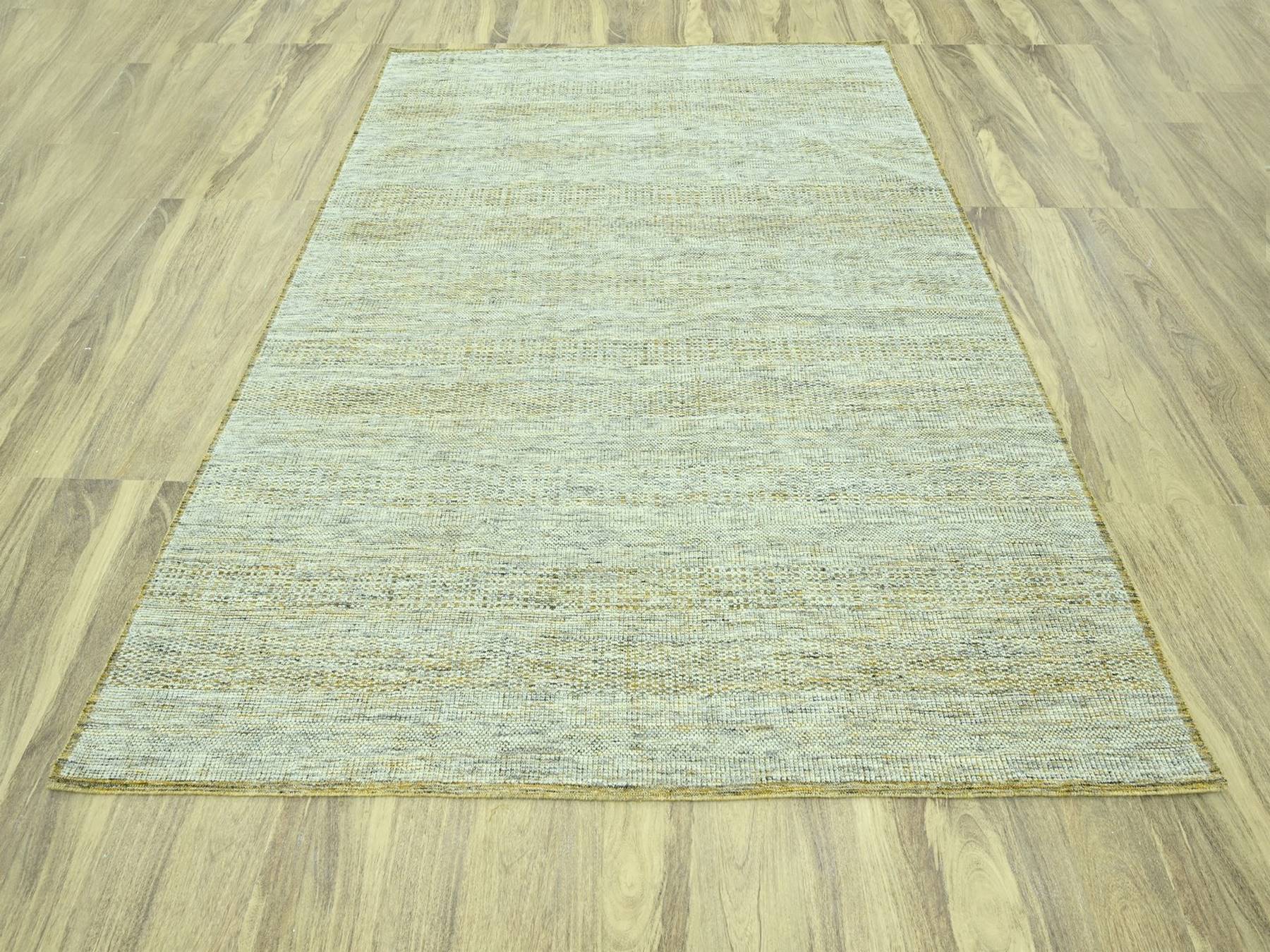 8'2"x10' Golden Yellow with Ivory, 100% Wool, Oxidized and Distressed Grass Design with Exposed Warps, Hand Knotted, Oriental Rug HR76941 - Image 2