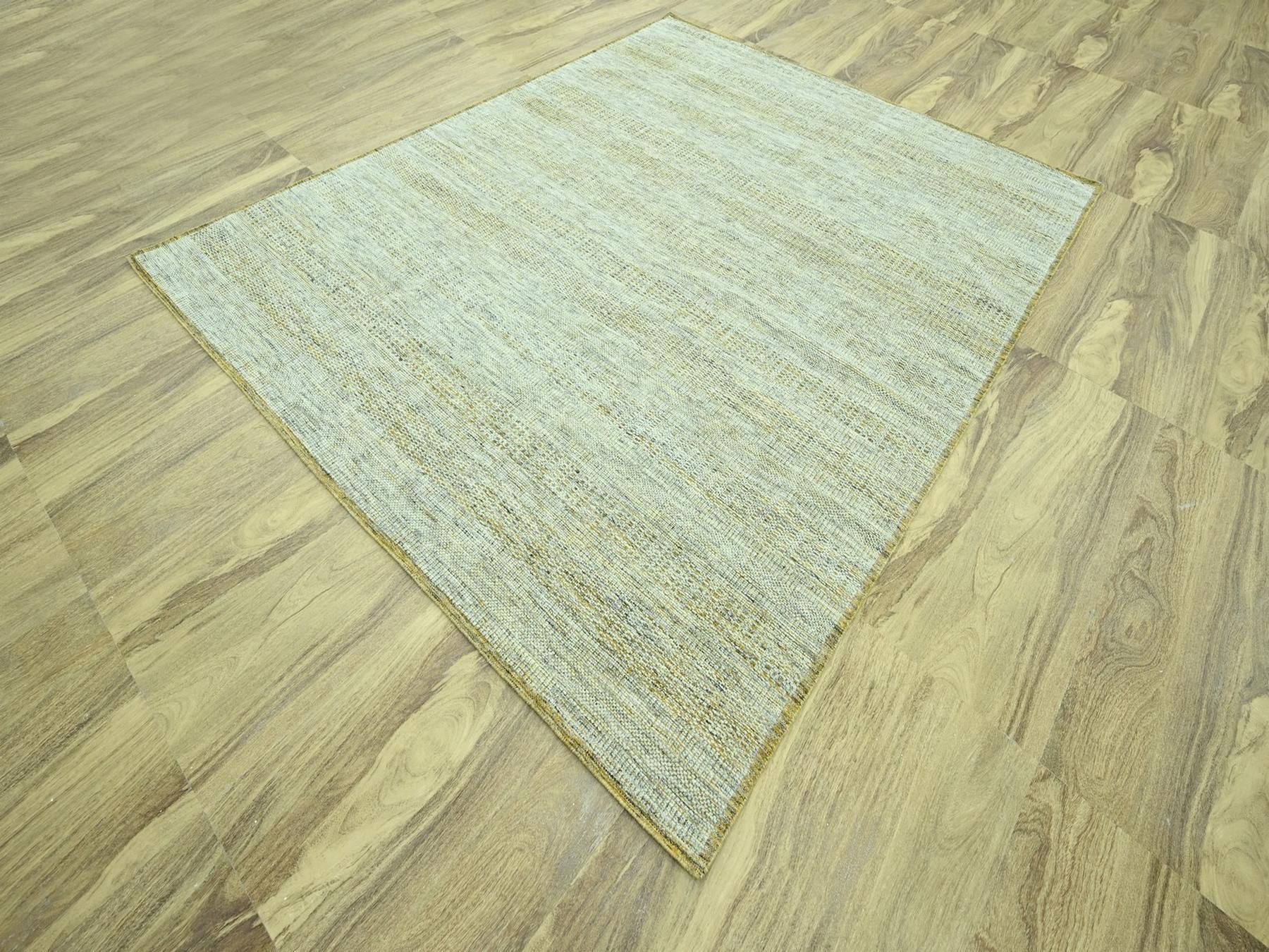 8'2"x10' Golden Yellow with Ivory, 100% Wool, Oxidized and Distressed Grass Design with Exposed Warps, Hand Knotted, Oriental Rug HR76941 - Image 3