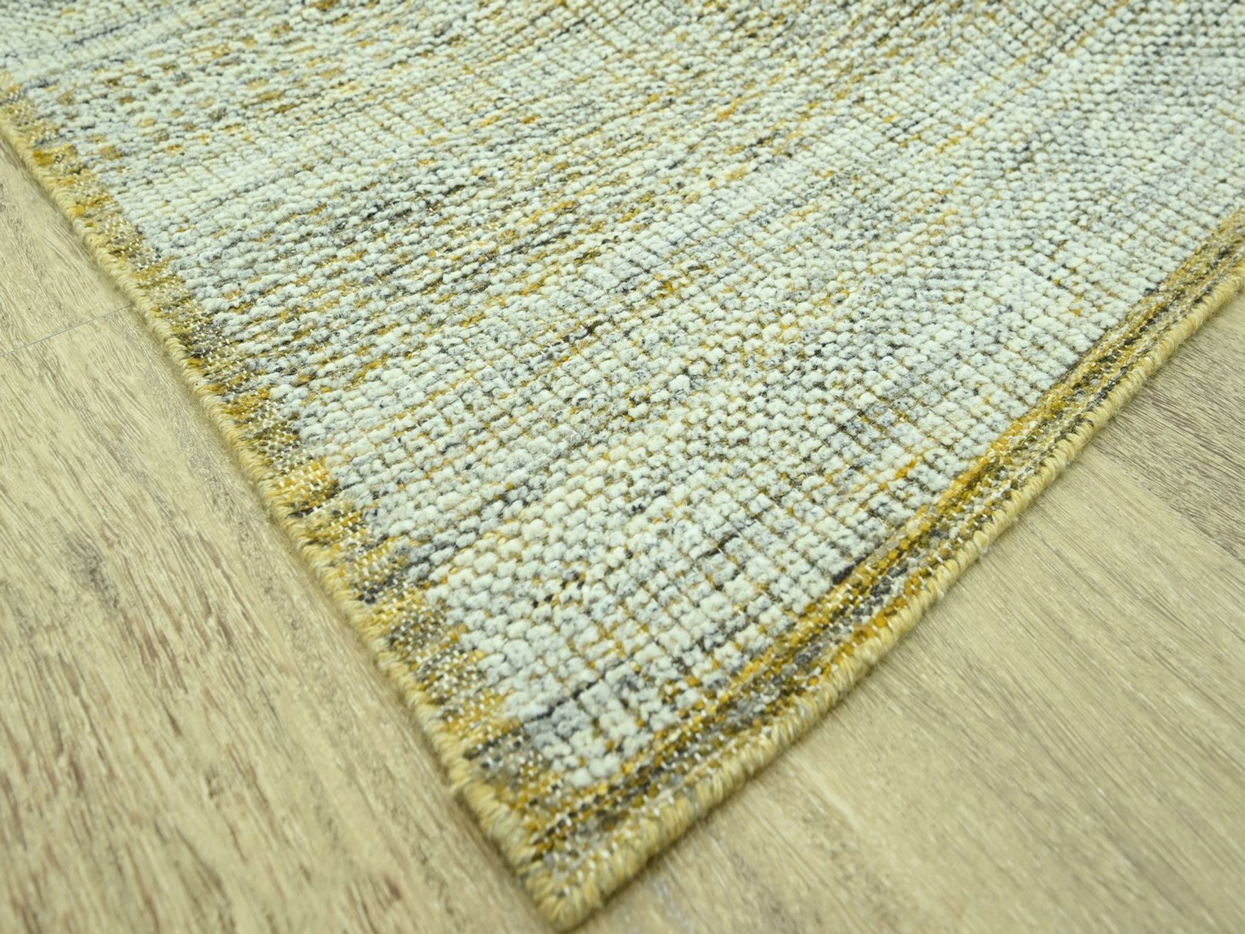 8'2"x10' Golden Yellow with Ivory, 100% Wool, Oxidized and Distressed Grass Design with Exposed Warps, Hand Knotted, Oriental Rug HR76941 - Image 6