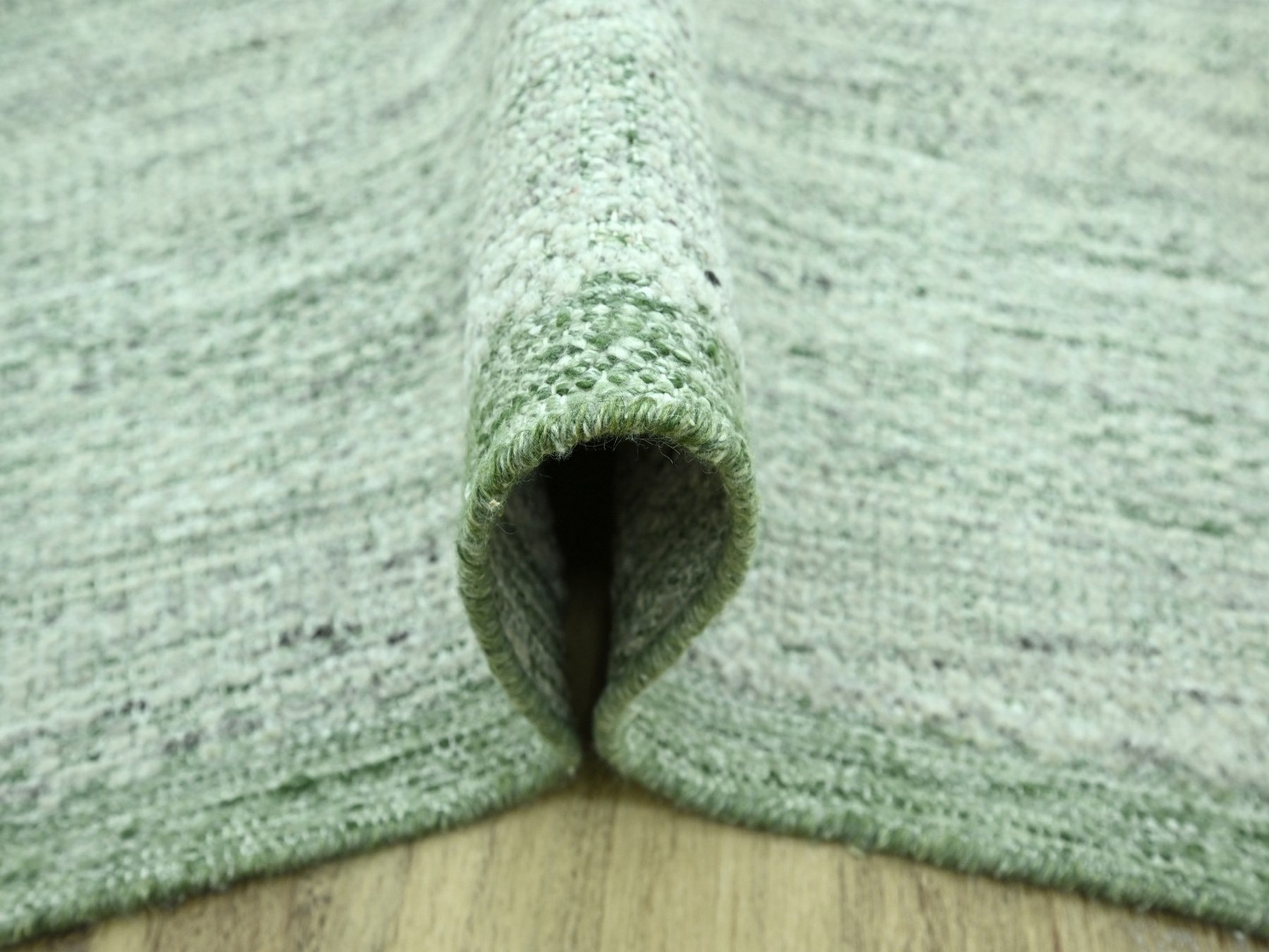 10'x14' Basil Green, Hand Knotted, 100% Wool, Oxidized and Distressed Grass Design with Exposed Warps, Oriental Rug HR76943 - Image 5