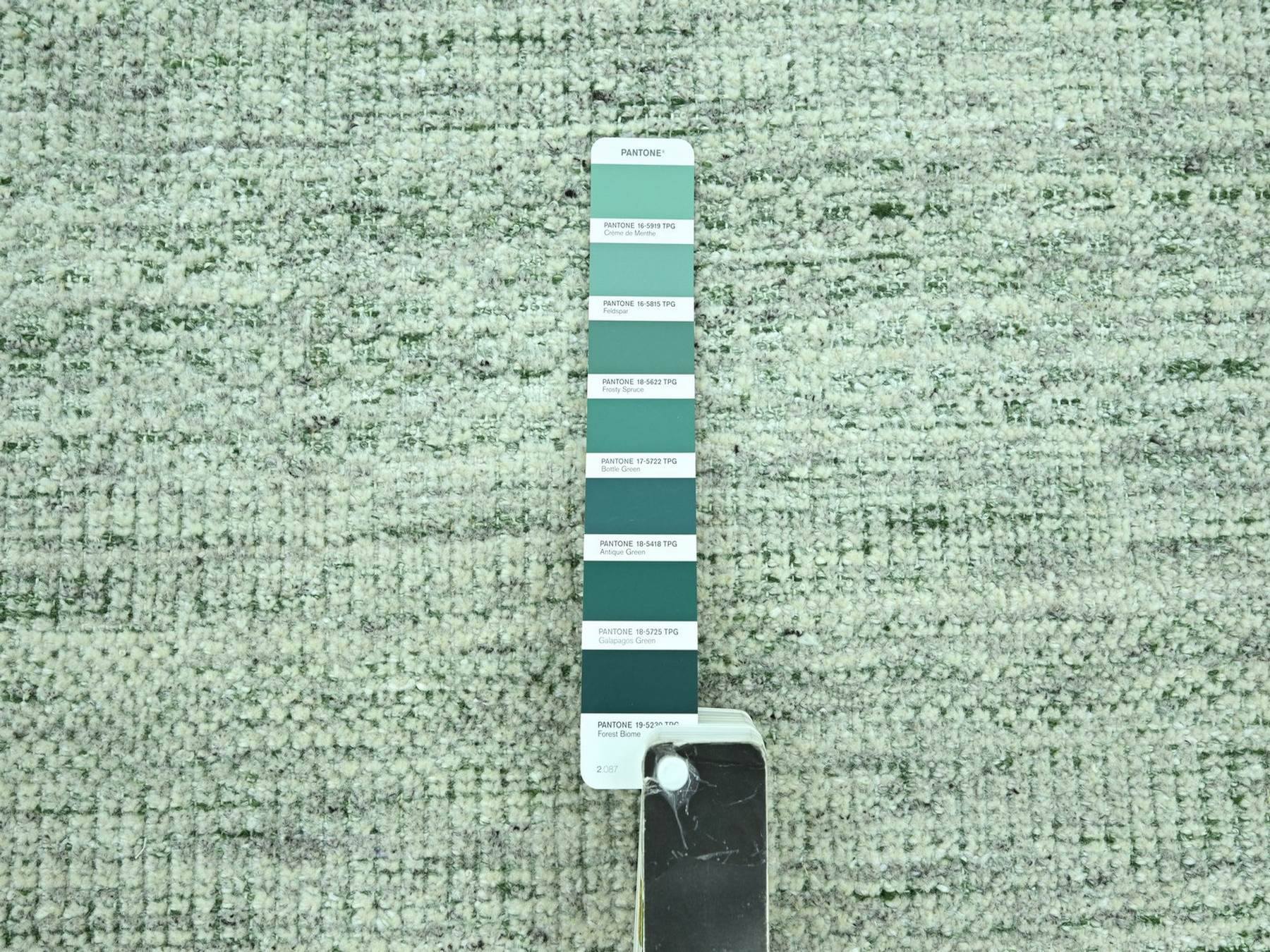 10'x14' Basil Green, Hand Knotted, 100% Wool, Oxidized and Distressed Grass Design with Exposed Warps, Oriental Rug HR76943 - Image 7