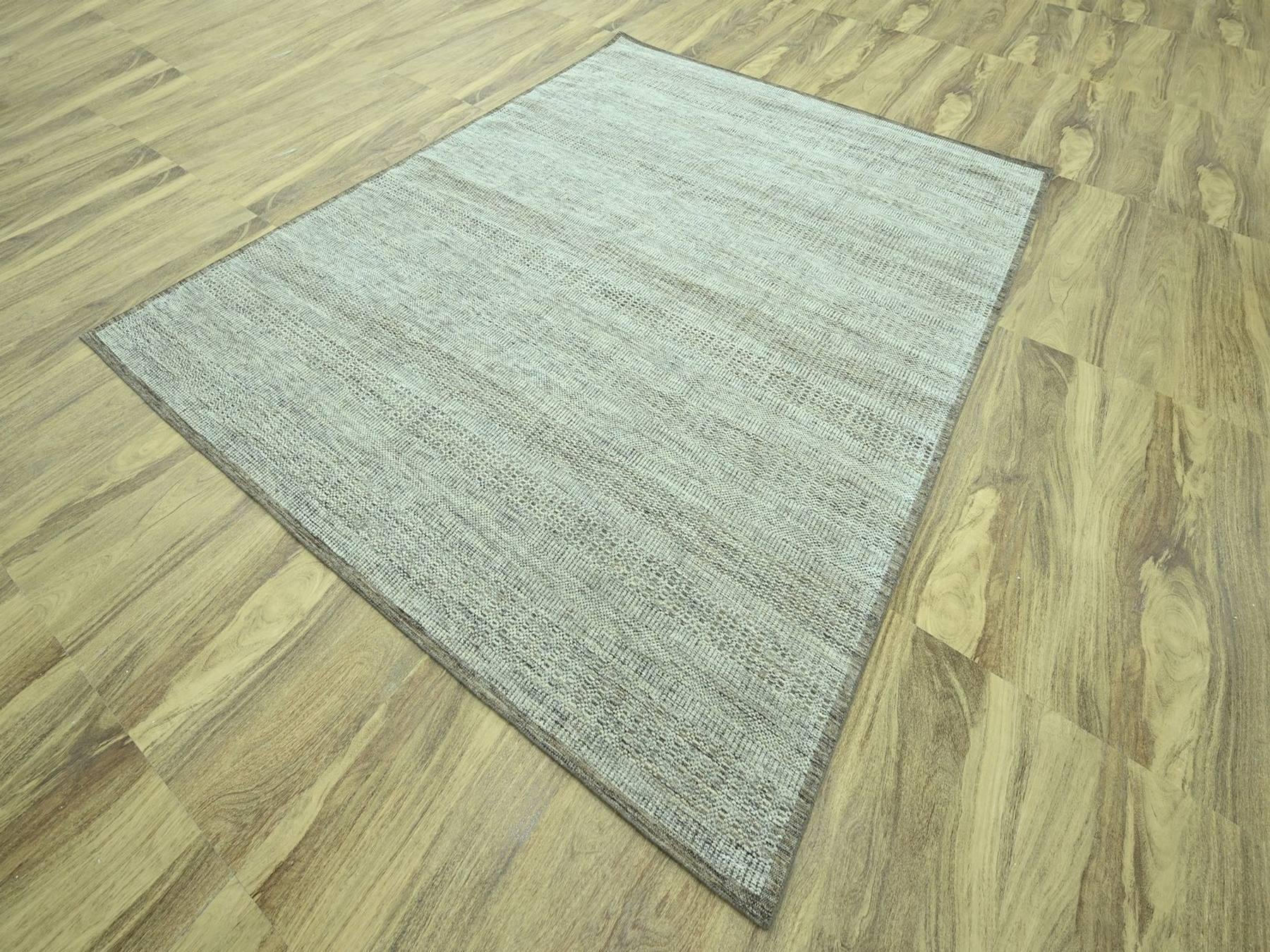 8'2"x10'3" Beaver Brown, Oxidized and Distressed Grass Design with Exposed Warps, Hand Knotted, 100% Wool, Oriental Rug HR76964 - Image 3