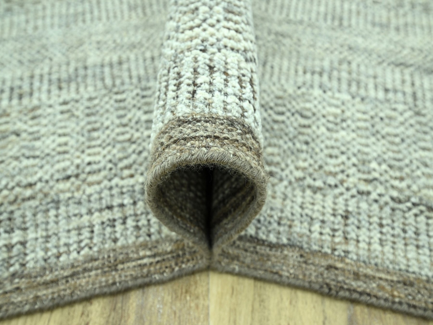 8'2"x10'3" Beaver Brown, Oxidized and Distressed Grass Design with Exposed Warps, Hand Knotted, 100% Wool, Oriental Rug HR76964 - Image 5