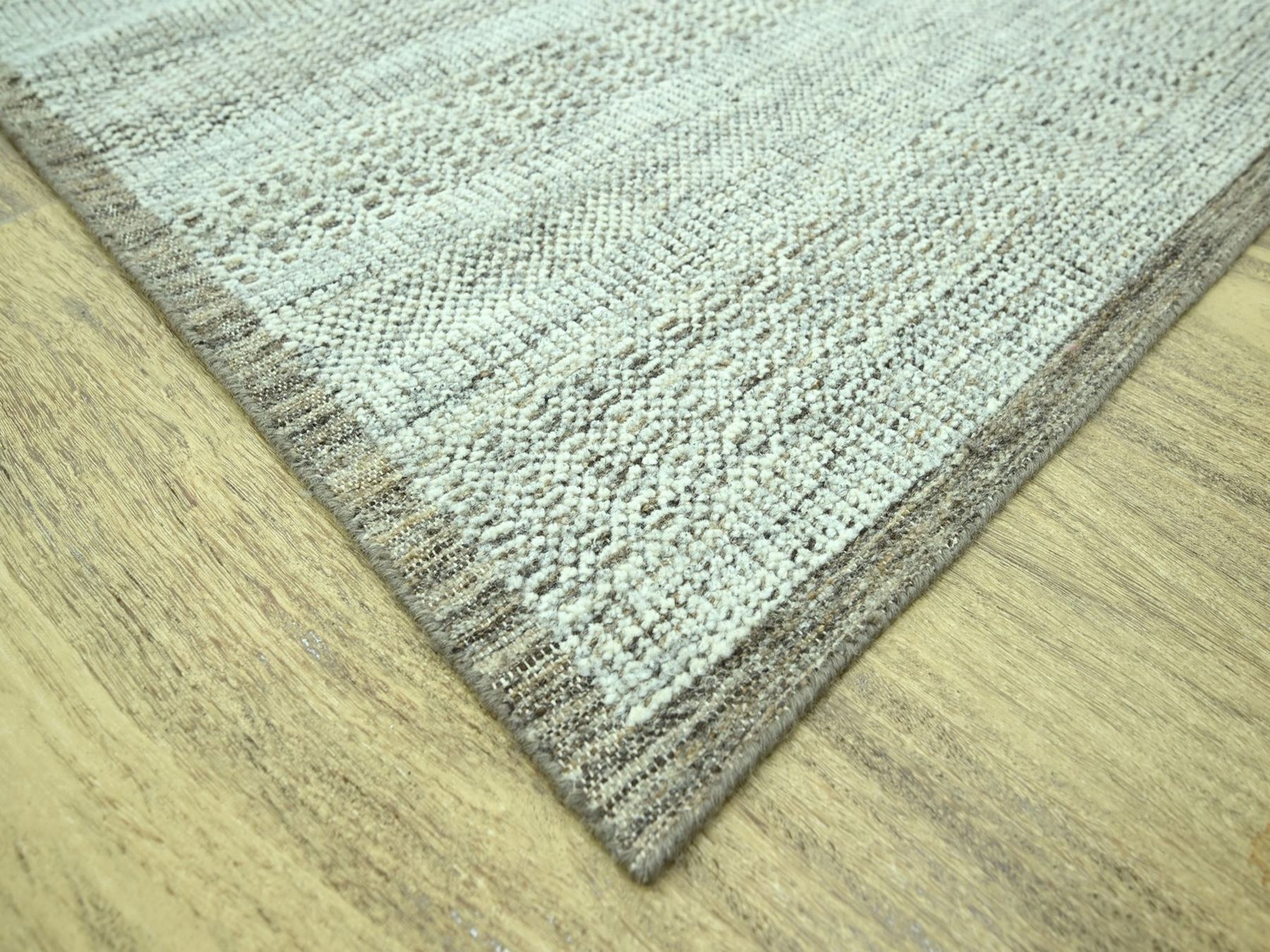 8'2"x10'3" Beaver Brown, Oxidized and Distressed Grass Design with Exposed Warps, Hand Knotted, 100% Wool, Oriental Rug HR76964 - Image 6
