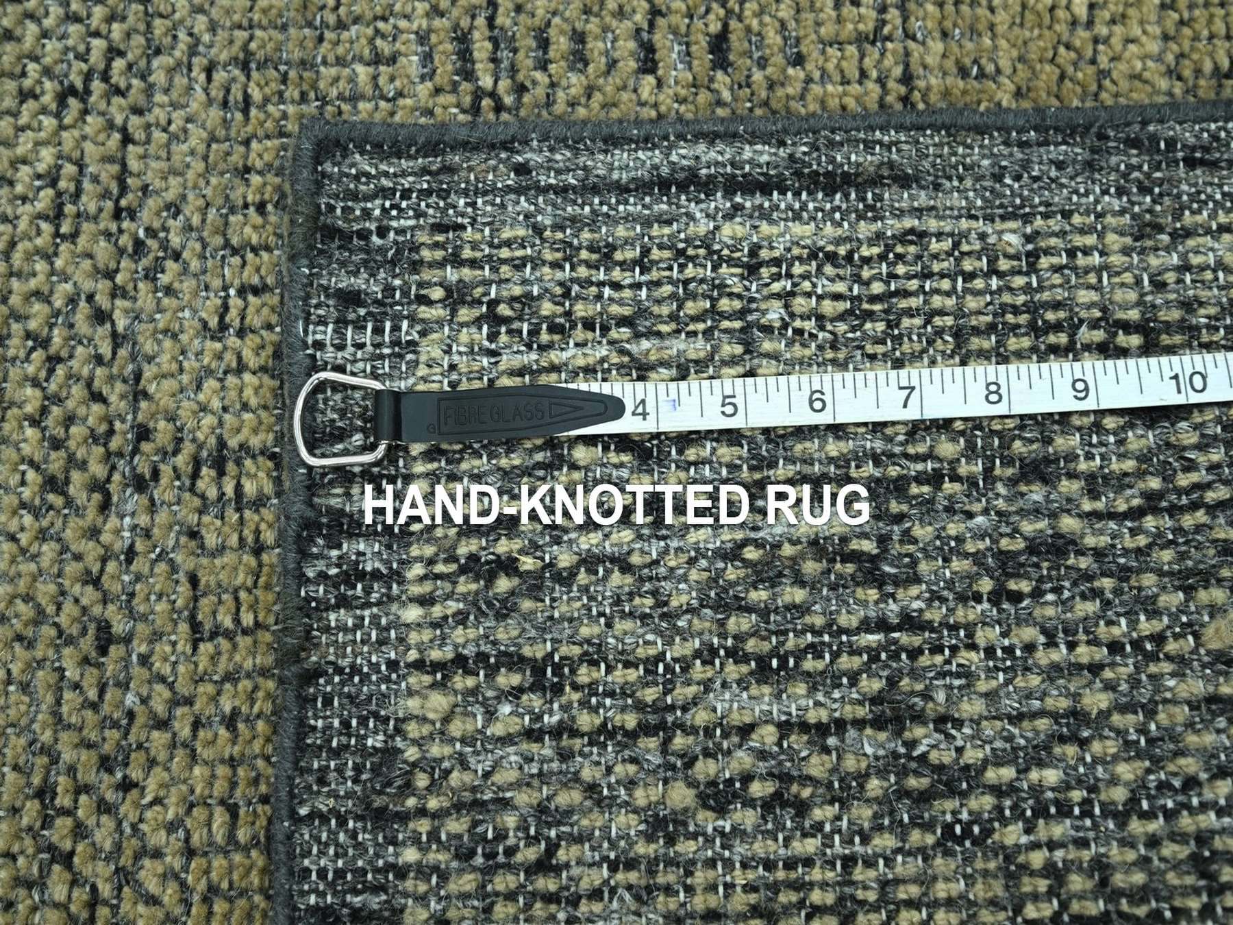 2'7"x6'1" Honey Brown, Oxidized and Distressed Grass Design with Exposed Warps, 100% Wool, Hand Knotted, Runner, Oriental Rug HR76971 - Image 7
