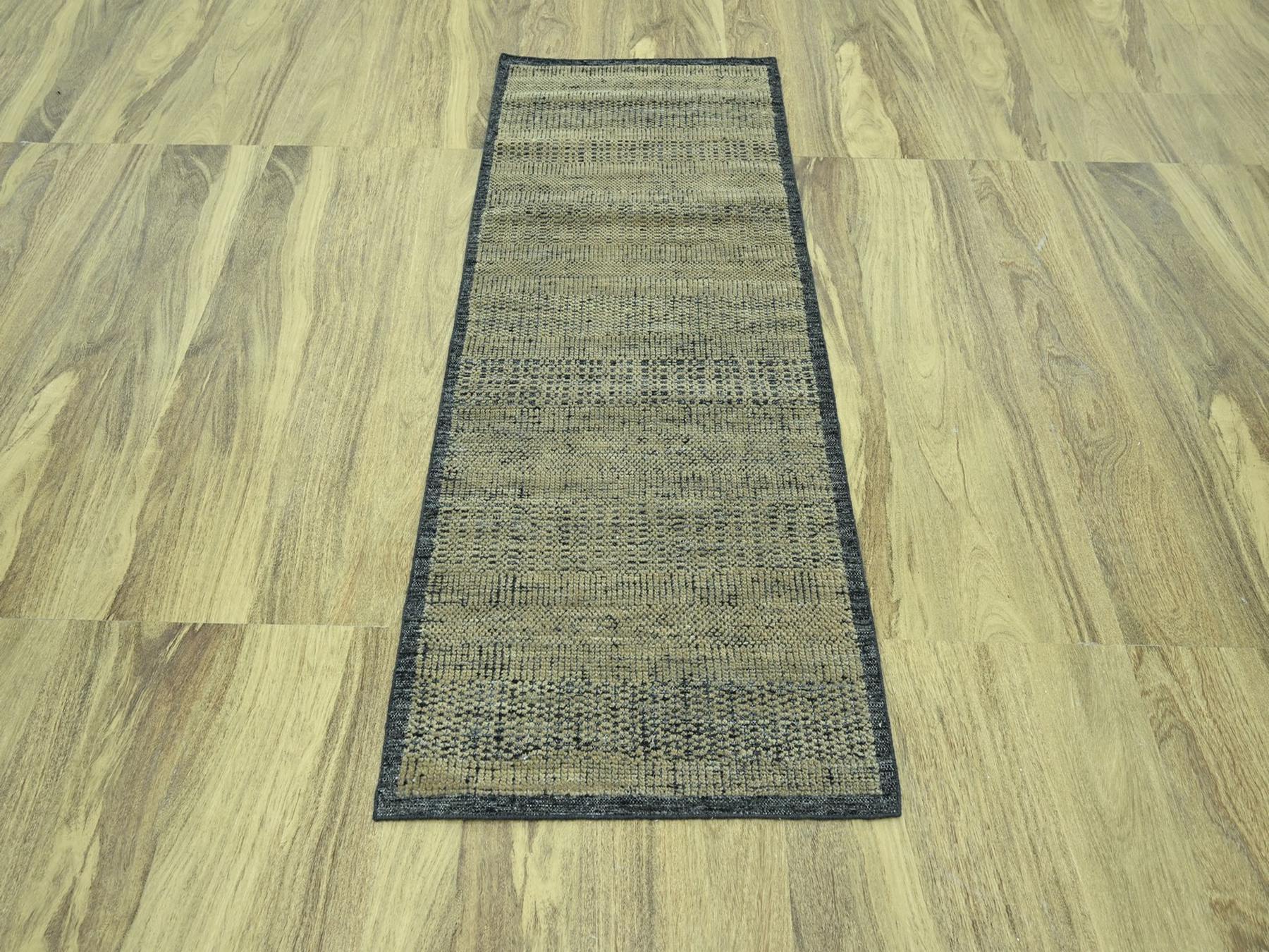 2'8"x6'1" Honey Brown, 100% Wool, Oxidized and Distressed Grass Design with Exposed Warps, Hand Knotted, Runner, Oriental Rug HR76972 - Image 2