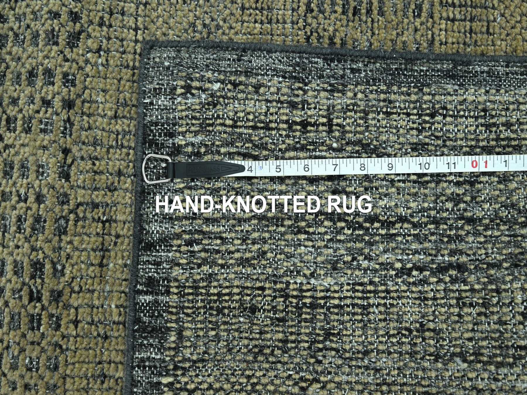 2'8"x6'1" Honey Brown, 100% Wool, Oxidized and Distressed Grass Design with Exposed Warps, Hand Knotted, Runner, Oriental Rug HR76972 - Image 7