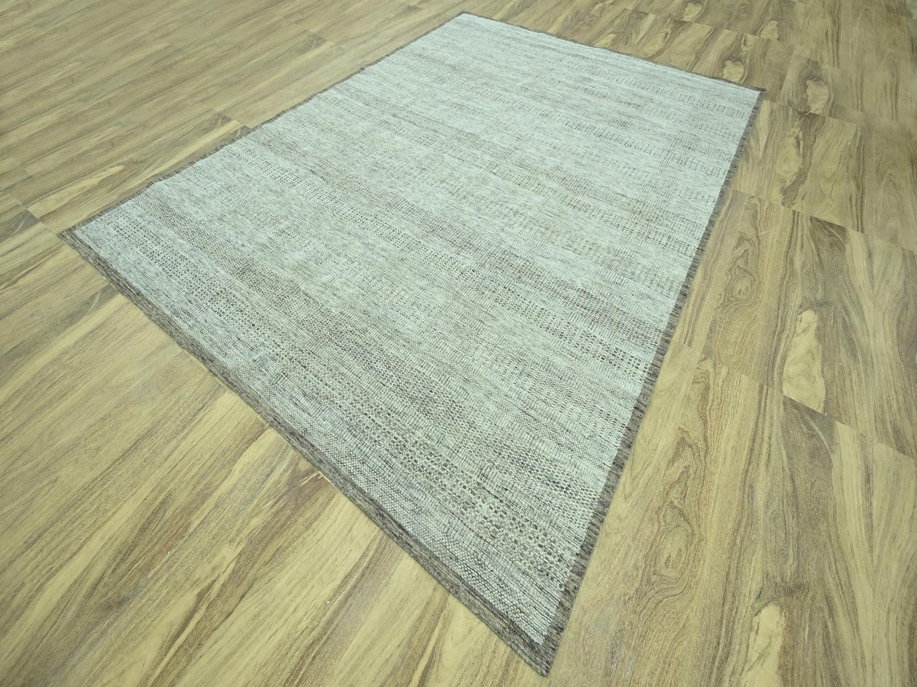 9'2"x12'3" Beaver Brown, Oxidized and Distressed Grass Design with Exposed Warps, Hand Knotted, 100% Wool, Oriental Rug HR76973 - Image 3
