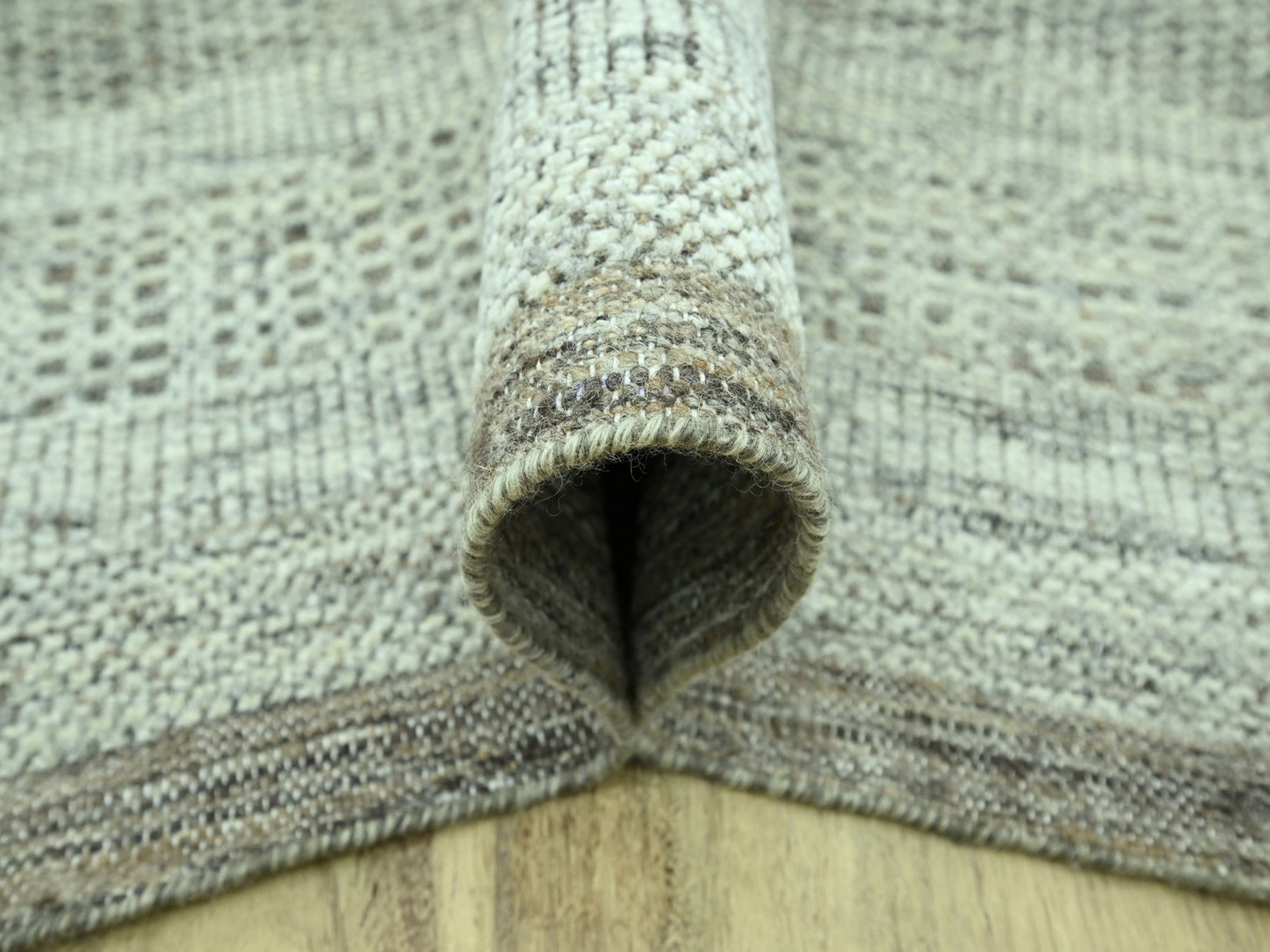 9'2"x12'3" Beaver Brown, Oxidized and Distressed Grass Design with Exposed Warps, Hand Knotted, 100% Wool, Oriental Rug HR76973 - Image 5