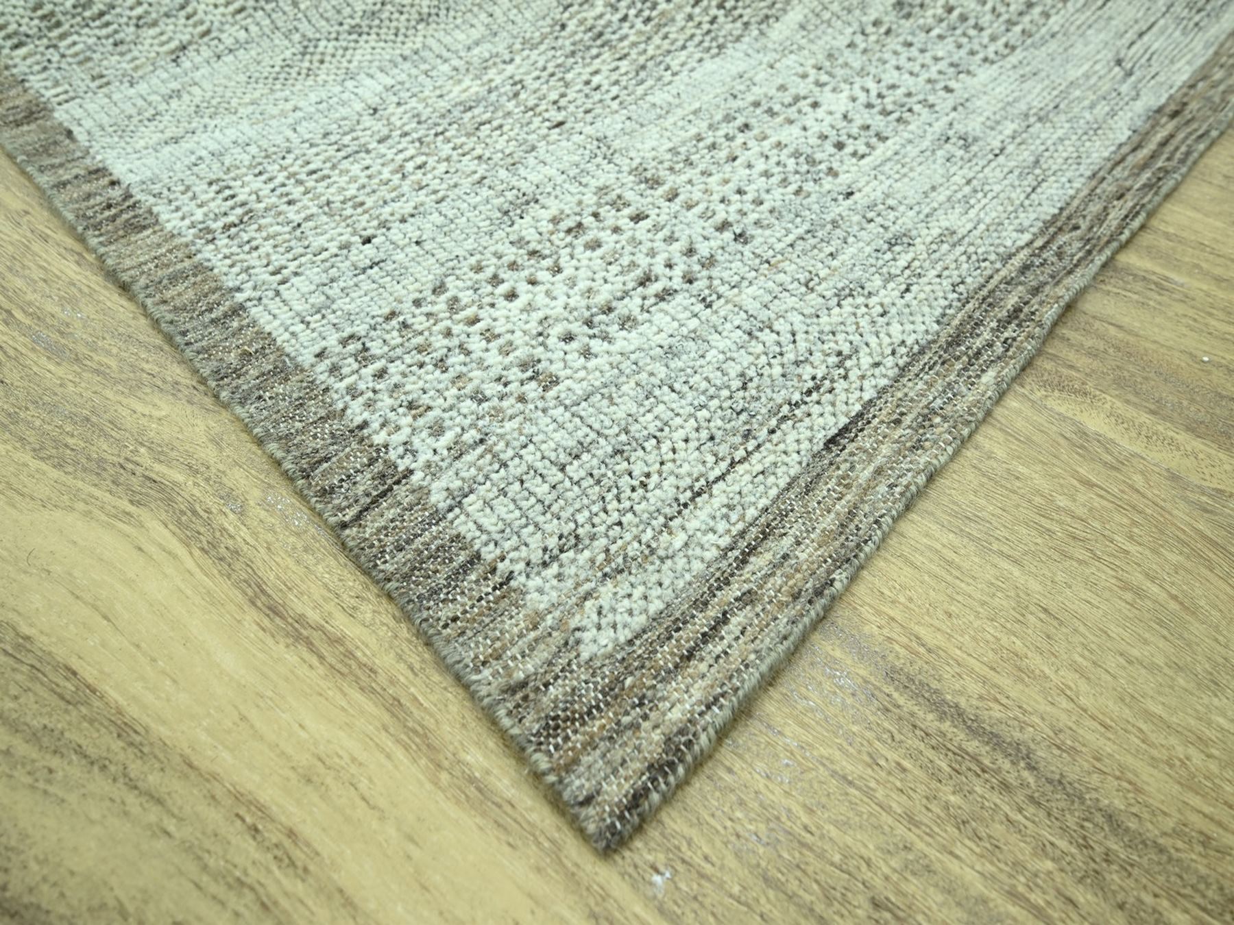 9'2"x12'3" Beaver Brown, Oxidized and Distressed Grass Design with Exposed Warps, Hand Knotted, 100% Wool, Oriental Rug HR76973 - Image 6