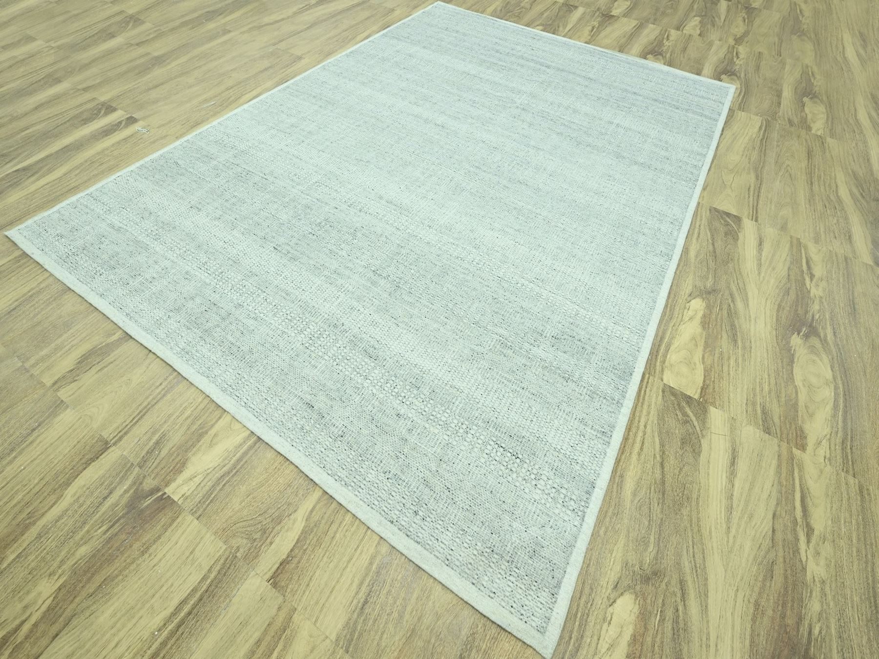 9'1"x12'2" Misty Gray, 100% Wool, Oxidized and Distressed Grass Design with Exposed Warps, Hand Knotted, Oriental Rug HR76976 - Image 3