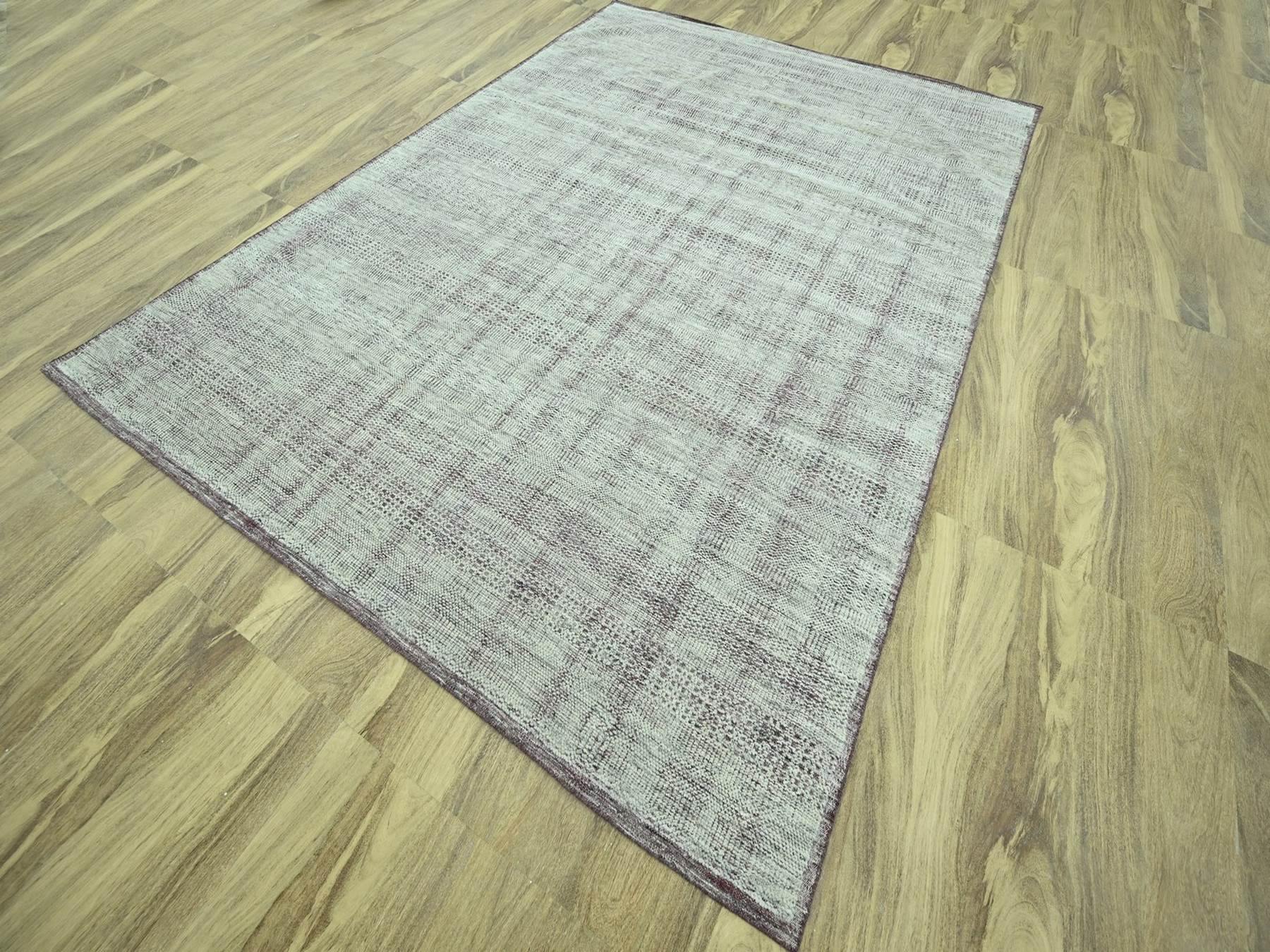 8'10"x11'10" Wine Red with Ivory, 100% Wool, Hand Knotted, Oxidized and Distressed Grass Design with Exposed Warps, Oriental Rug HR76982 - Image 3