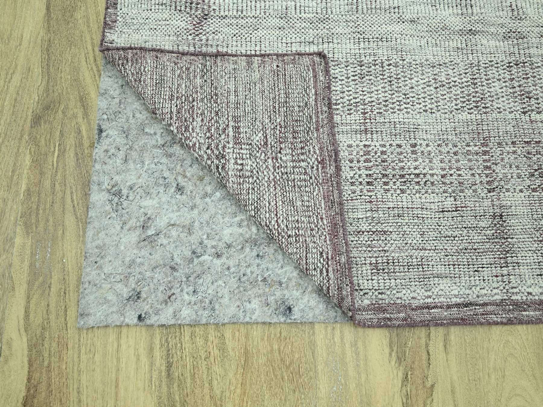 8'10"x11'10" Wine Red with Ivory, 100% Wool, Hand Knotted, Oxidized and Distressed Grass Design with Exposed Warps, Oriental Rug HR76982 - Image 4
