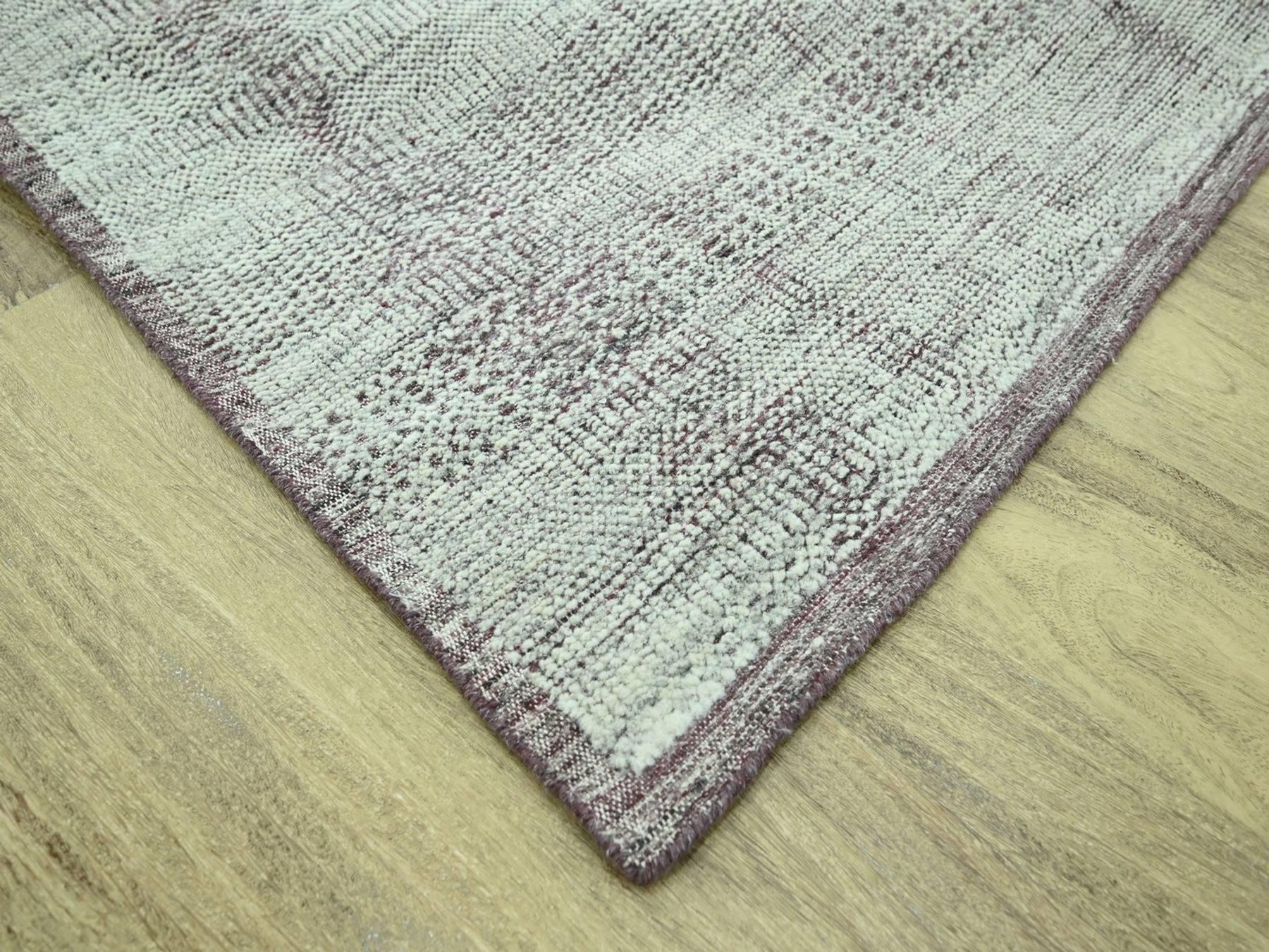 8'10"x11'10" Wine Red with Ivory, 100% Wool, Hand Knotted, Oxidized and Distressed Grass Design with Exposed Warps, Oriental Rug HR76982 - Image 6