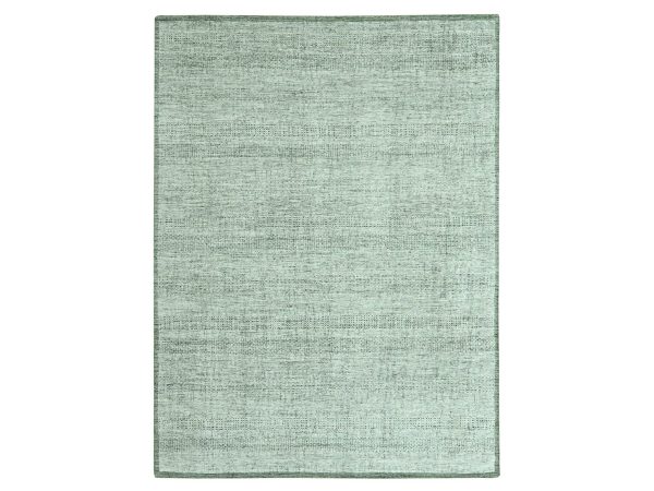 9'1"x12' Basil Green with Ivory, Hand Knotted, Oxidized and Distressed Grass Design with Exposed Warps, 100% Wool, Oriental Rug HR76984