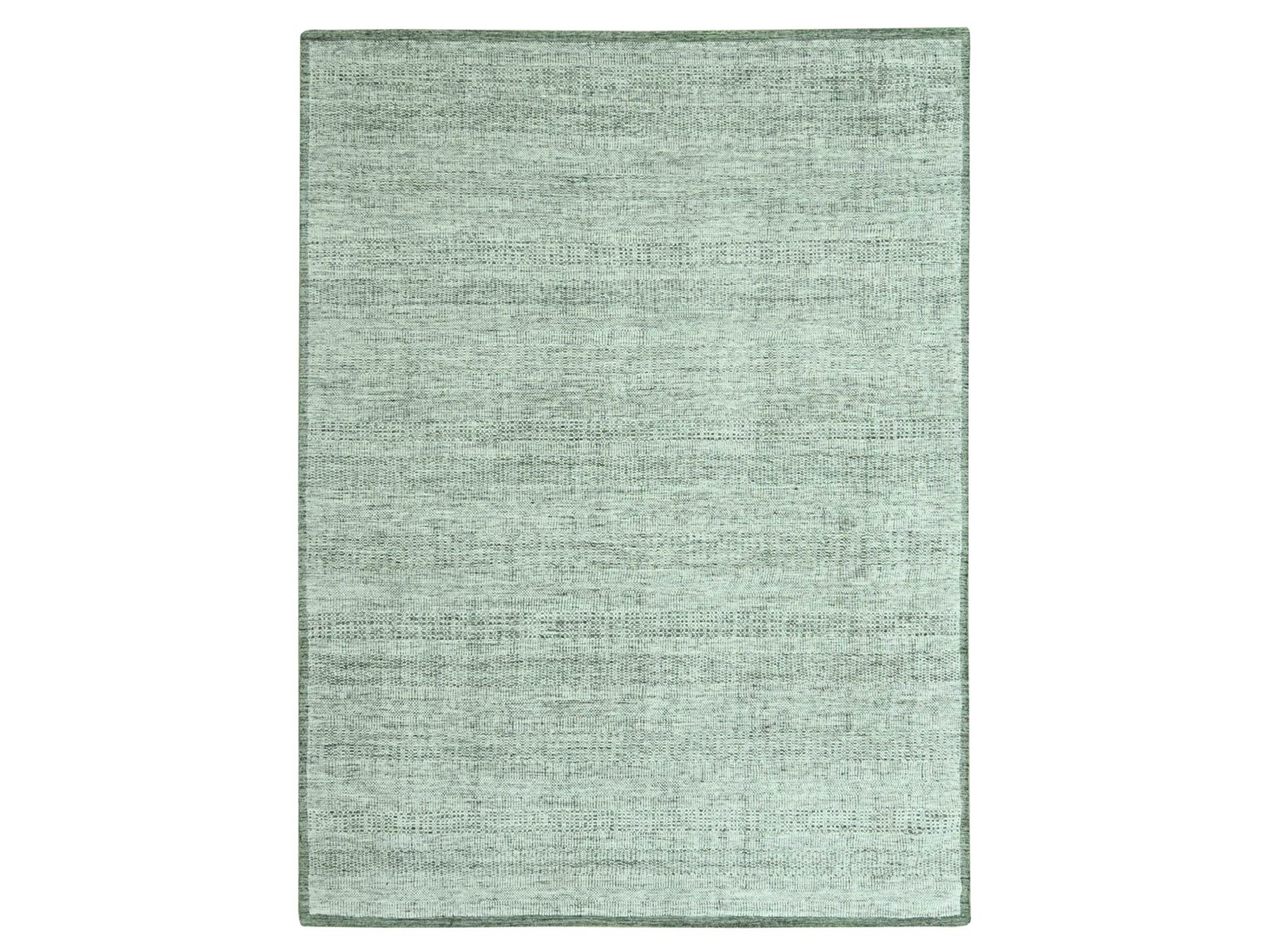 9'1"x12' Basil Green with Ivory, Hand Knotted, Oxidized and Distressed Grass Design with Exposed Warps, 100% Wool, Oriental Rug HR76984