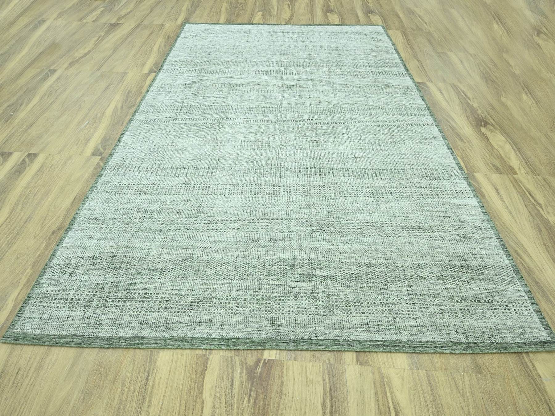 9'1"x12' Basil Green with Ivory, Hand Knotted, Oxidized and Distressed Grass Design with Exposed Warps, 100% Wool, Oriental Rug HR76984 - Image 2