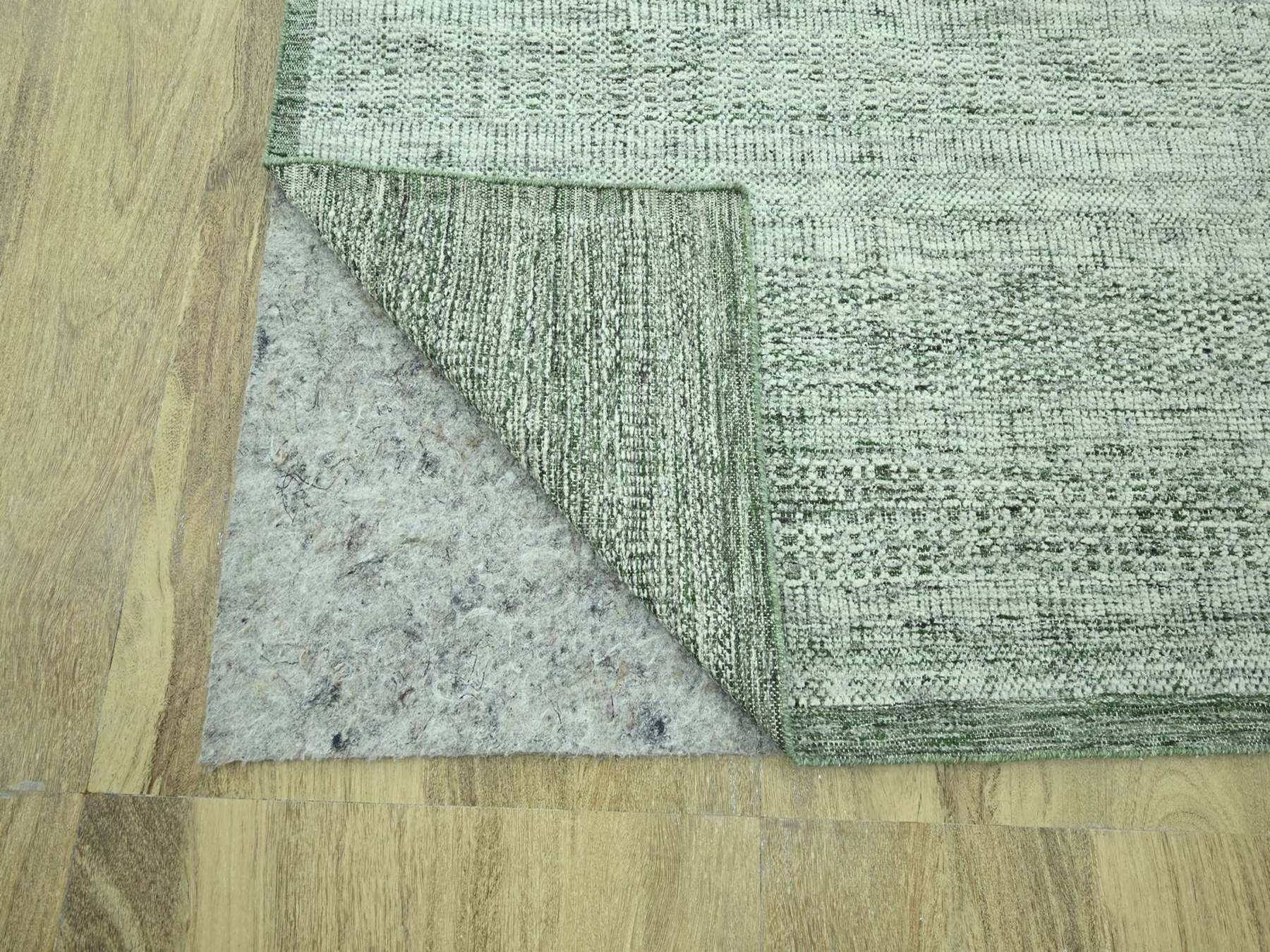 9'1"x12' Basil Green with Ivory, Hand Knotted, Oxidized and Distressed Grass Design with Exposed Warps, 100% Wool, Oriental Rug HR76984 - Image 4