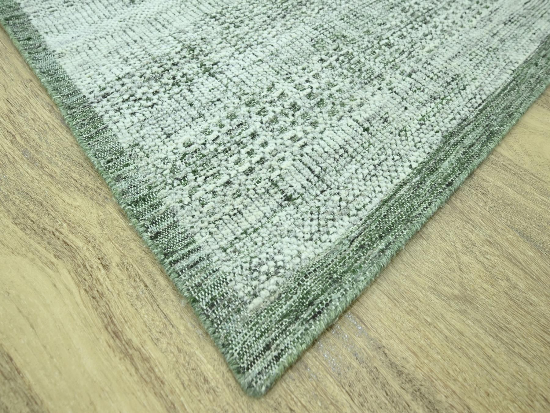 9'1"x12' Basil Green with Ivory, Hand Knotted, Oxidized and Distressed Grass Design with Exposed Warps, 100% Wool, Oriental Rug HR76984 - Image 6