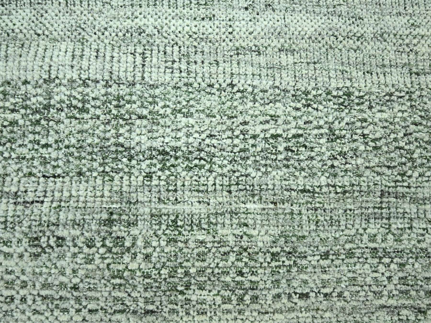 9'1"x12' Basil Green with Ivory, Hand Knotted, Oxidized and Distressed Grass Design with Exposed Warps, 100% Wool, Oriental Rug HR76984 - Image 8