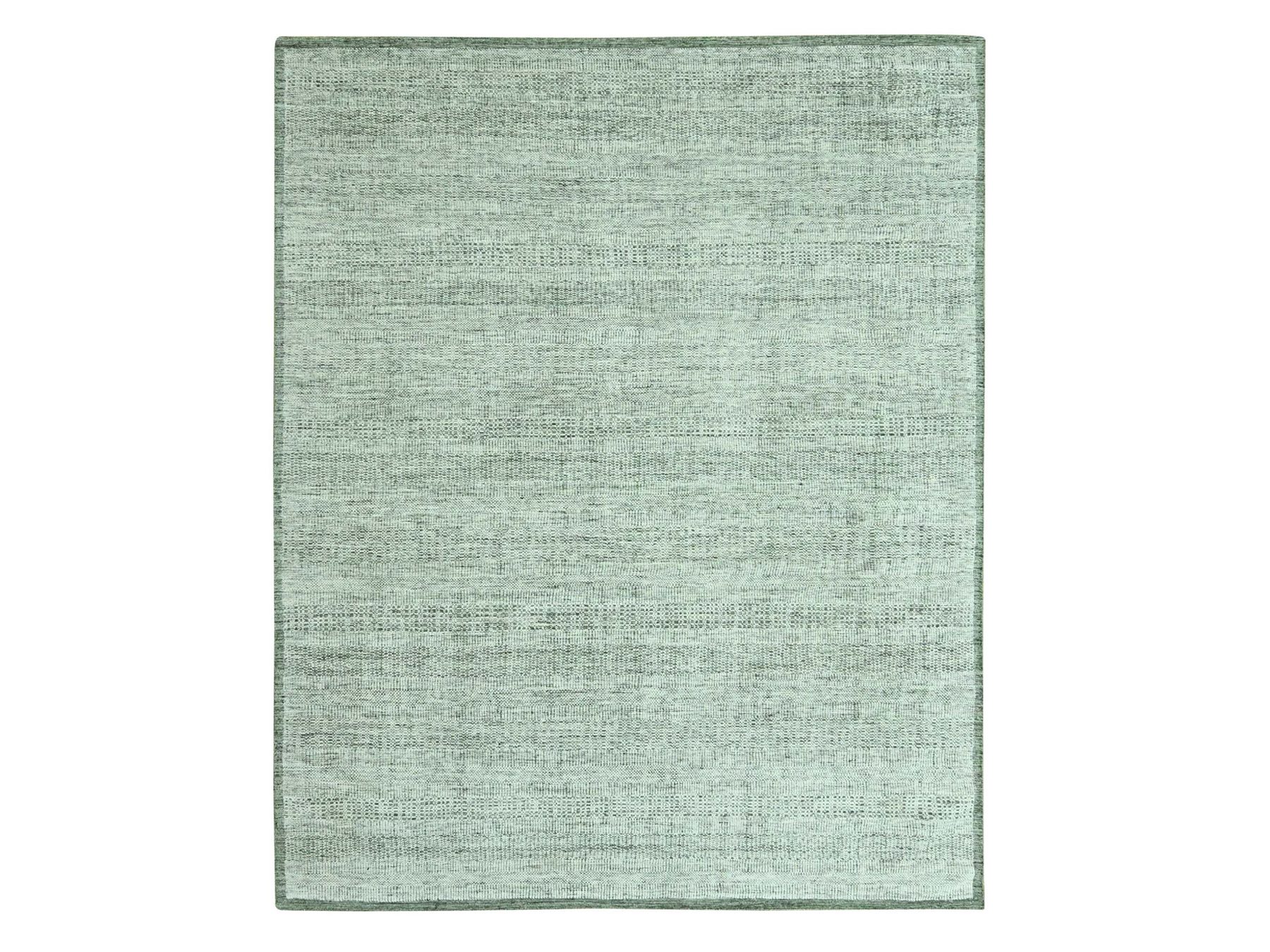 8'10"x12'2" Basil Green with Ivory, Hand Knotted, Oxidized and Distressed Grass Design with Exposed Warps, 100% Wool, Oriental Rug HR76986