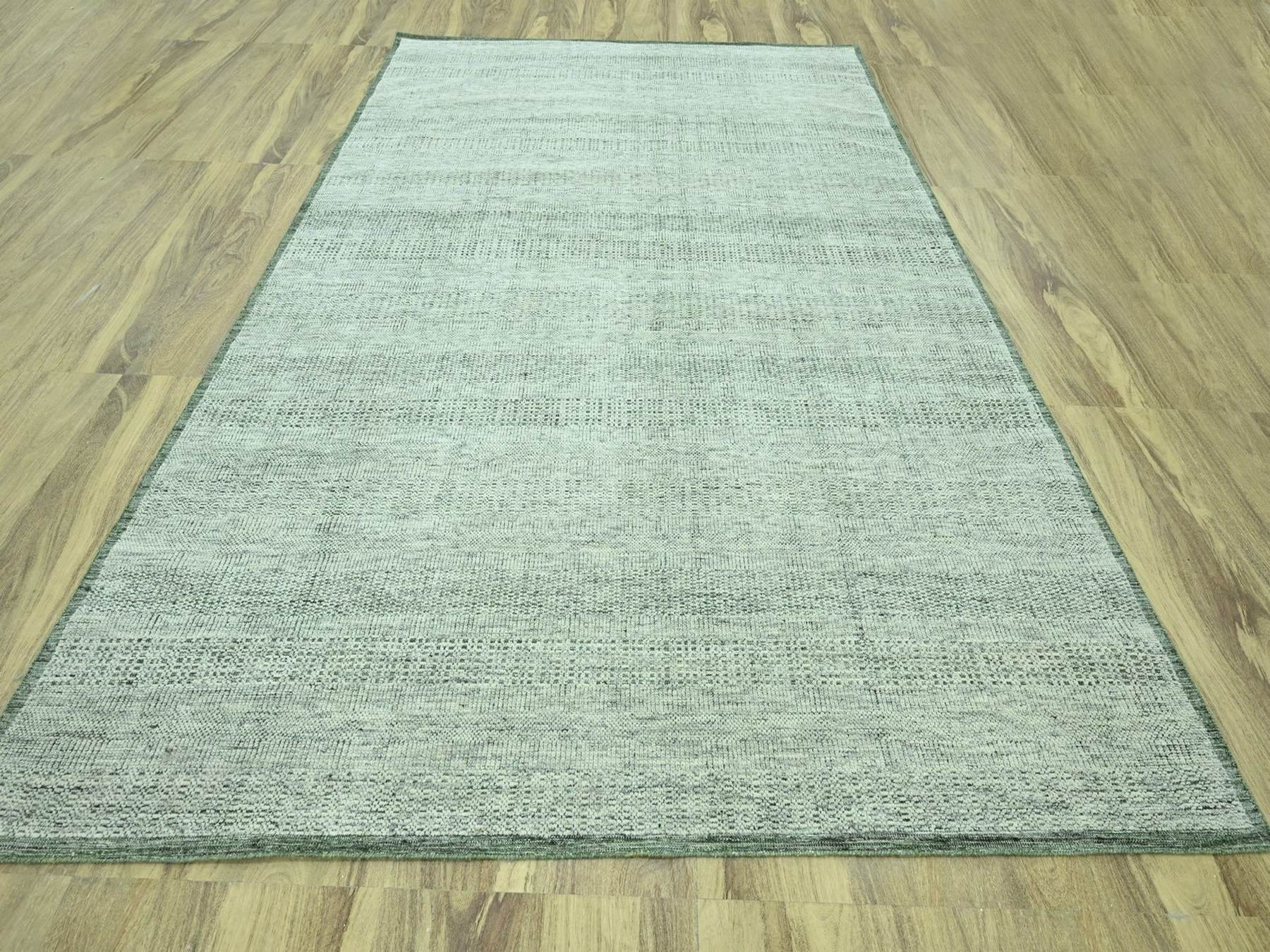 8'10"x12'2" Basil Green with Ivory, Hand Knotted, Oxidized and Distressed Grass Design with Exposed Warps, 100% Wool, Oriental Rug HR76986 - Image 2