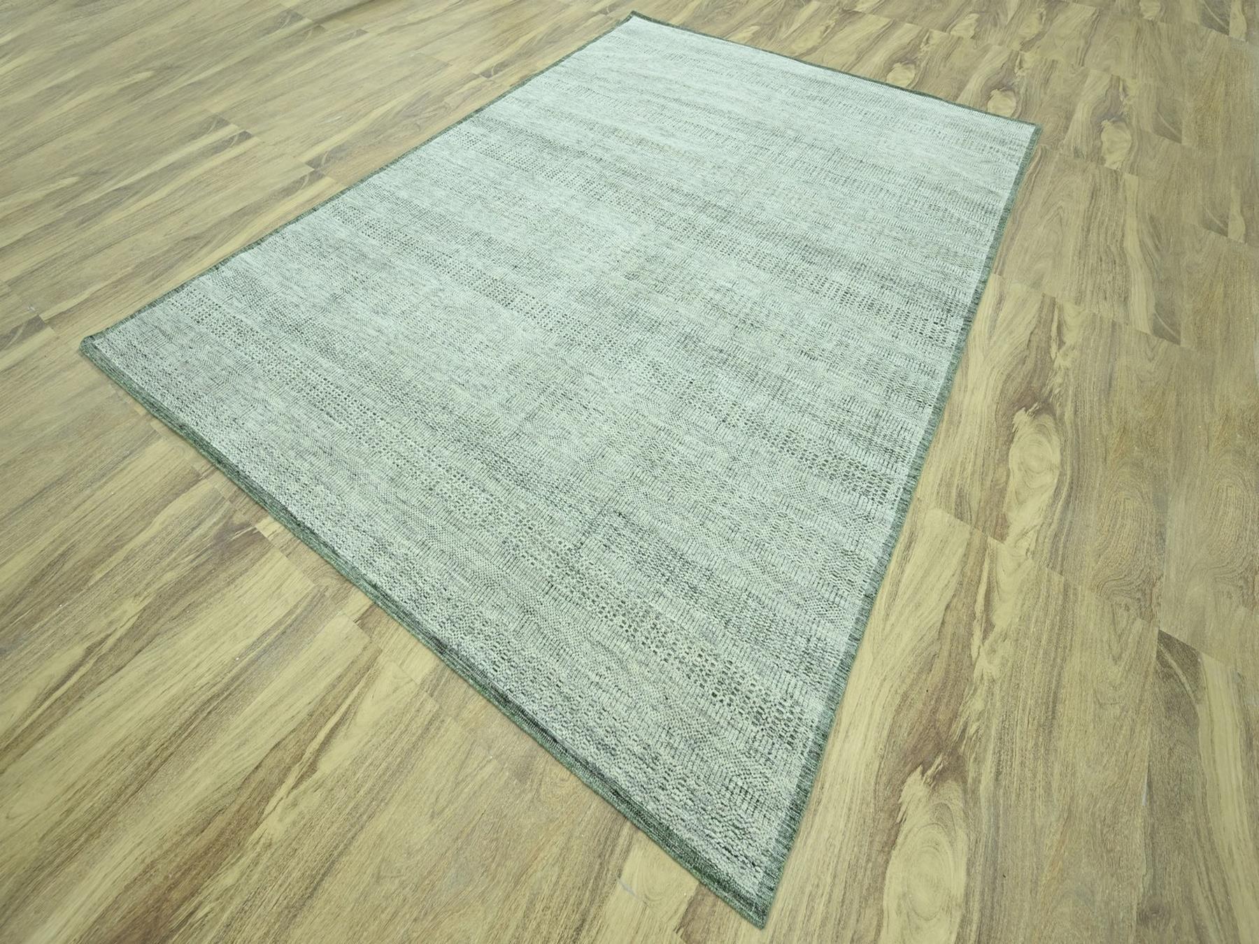 8'10"x12'2" Basil Green with Ivory, Hand Knotted, Oxidized and Distressed Grass Design with Exposed Warps, 100% Wool, Oriental Rug HR76986 - Image 3