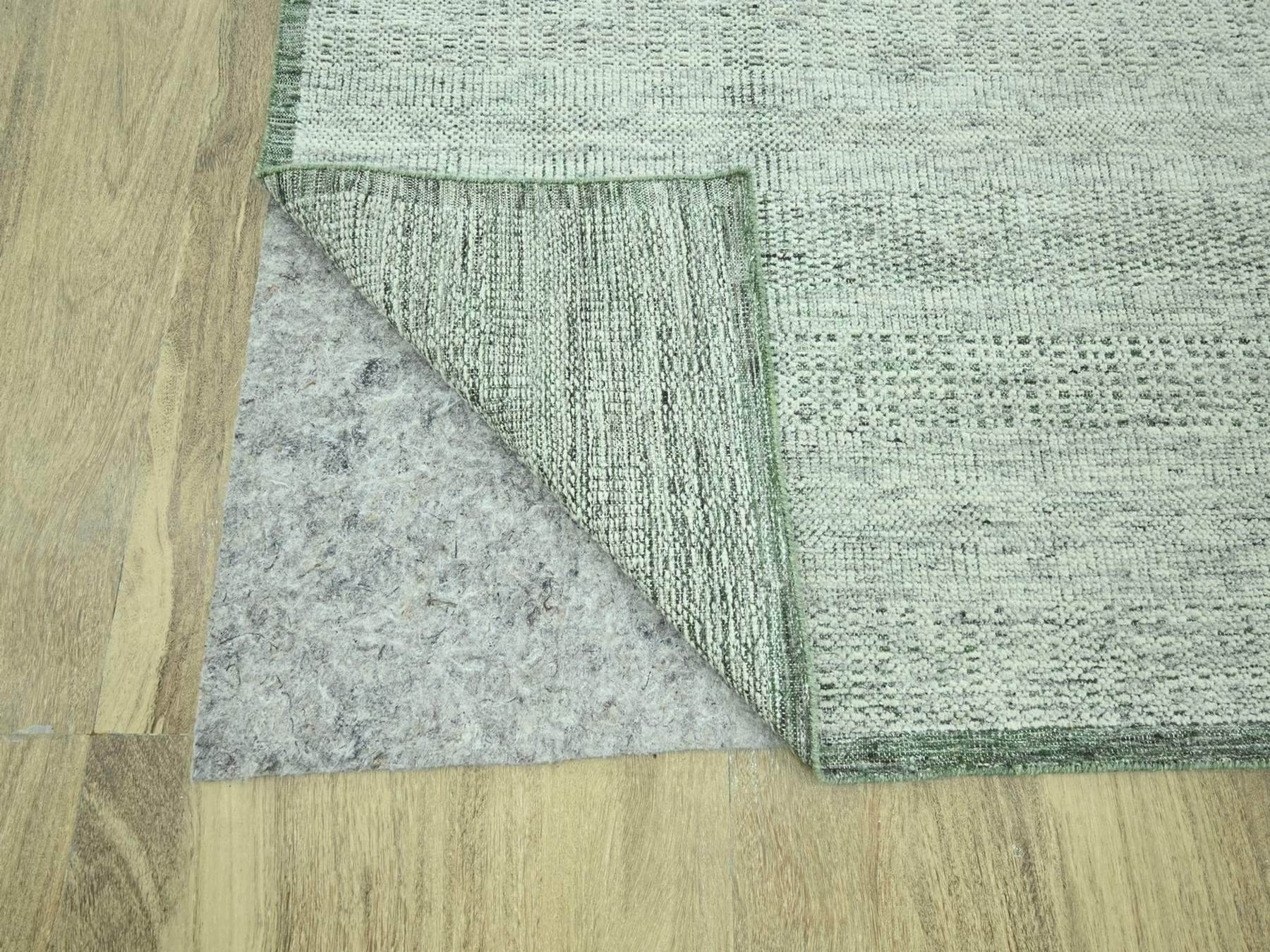 8'10"x12'2" Basil Green with Ivory, Hand Knotted, Oxidized and Distressed Grass Design with Exposed Warps, 100% Wool, Oriental Rug HR76986 - Image 4