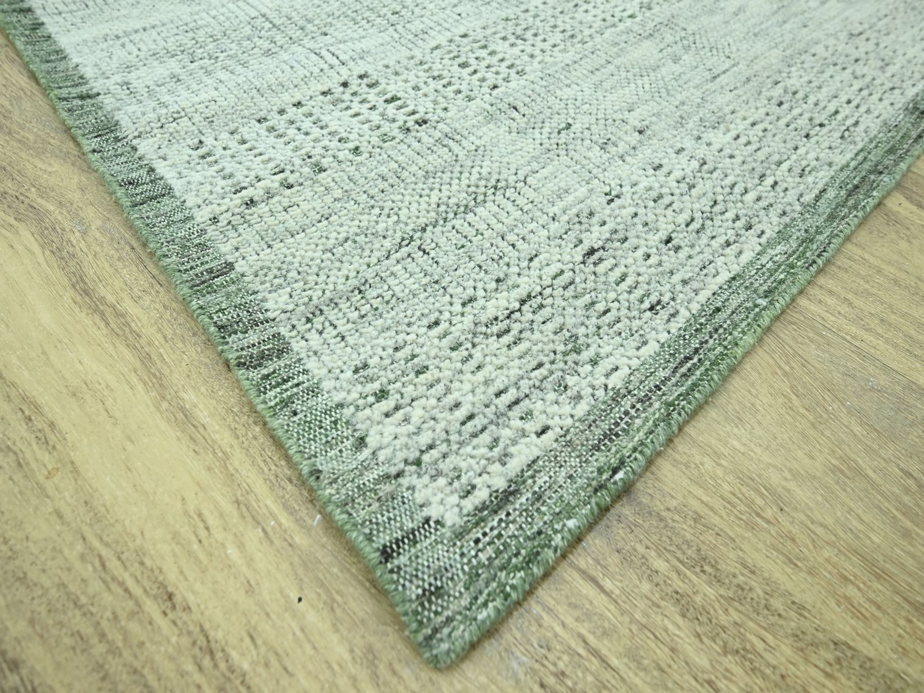 8'10"x12'2" Basil Green with Ivory, Hand Knotted, Oxidized and Distressed Grass Design with Exposed Warps, 100% Wool, Oriental Rug HR76986 - Image 6