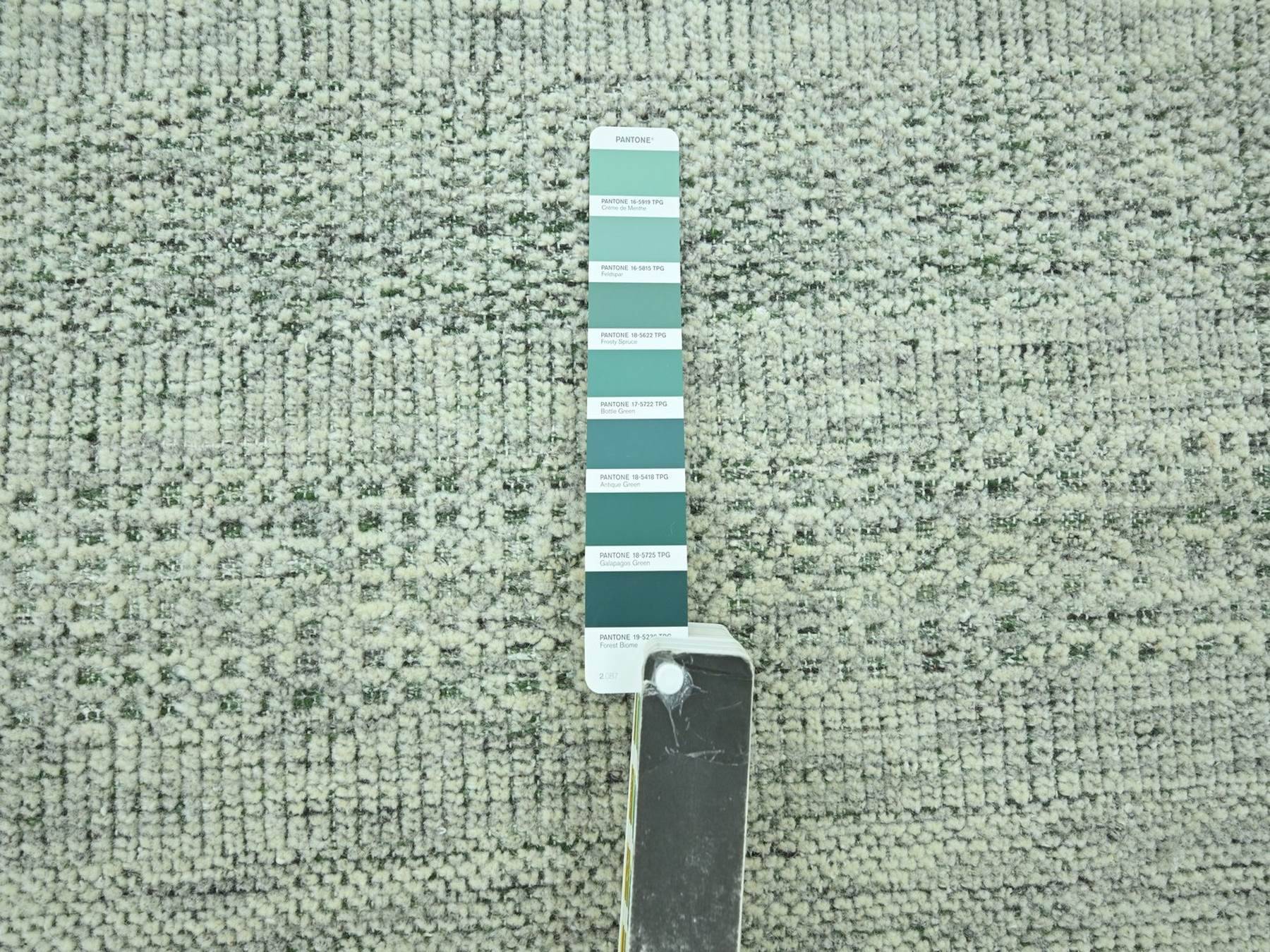 8'10"x12'2" Basil Green with Ivory, Hand Knotted, Oxidized and Distressed Grass Design with Exposed Warps, 100% Wool, Oriental Rug HR76986 - Image 7