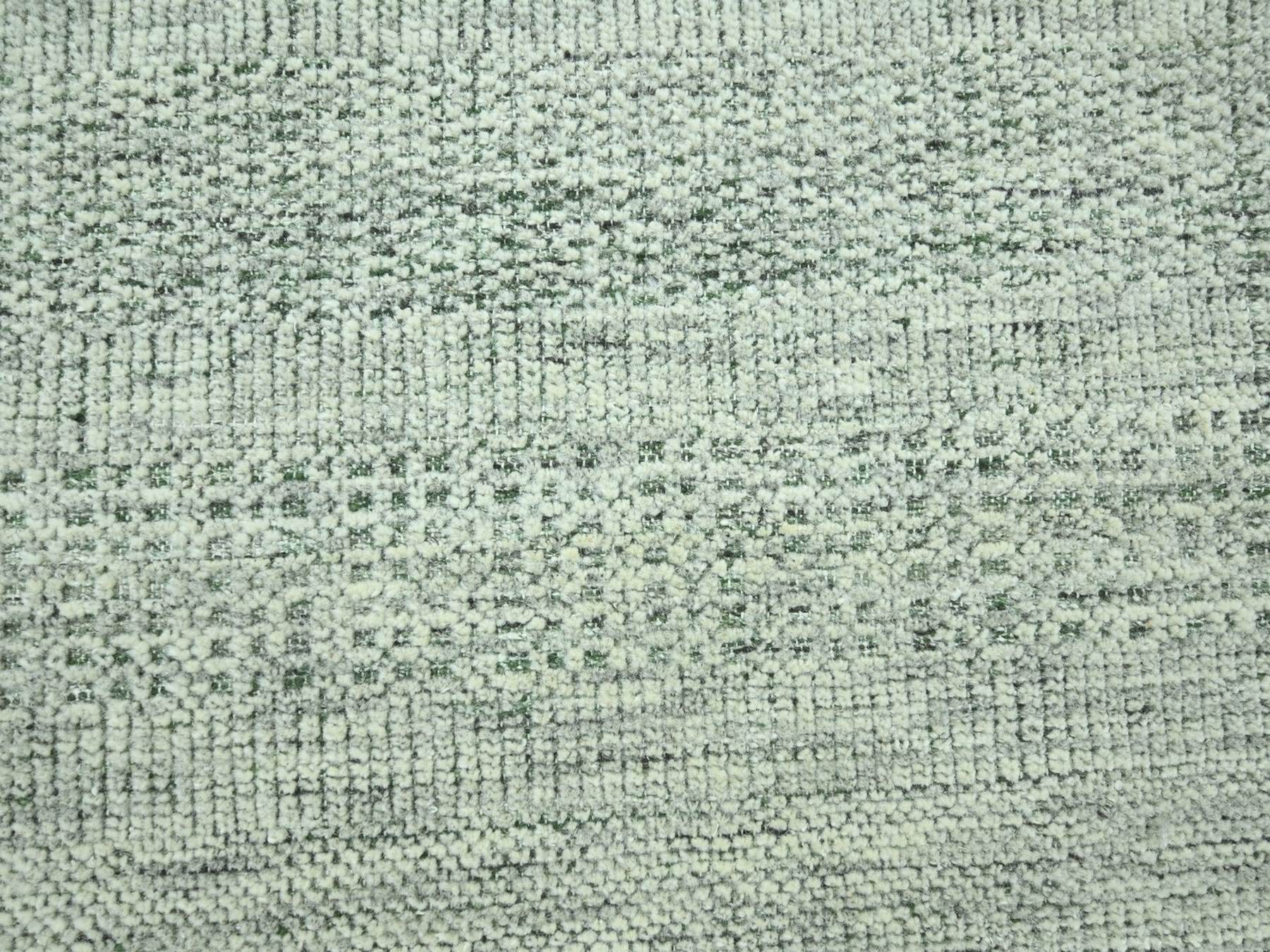 8'10"x12'2" Basil Green with Ivory, Hand Knotted, Oxidized and Distressed Grass Design with Exposed Warps, 100% Wool, Oriental Rug HR76986 - Image 8