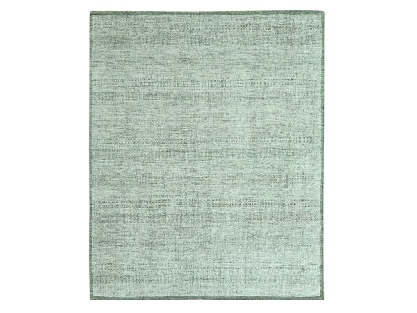 8'x10'2" Basil Green with Ivory, Oxidized and Distressed Grass Design with Exposed Warps, 100% Wool, Hand Knotted, Oriental Rug HR76987