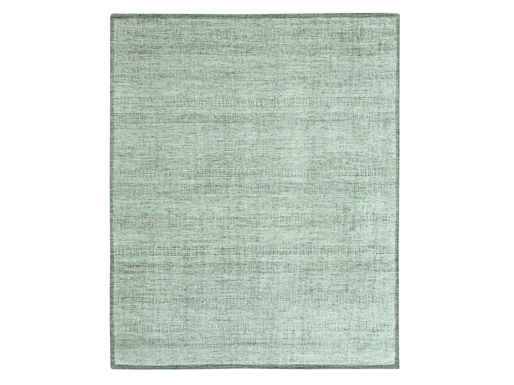 8'x10'2" Basil Green with Ivory, Oxidized and Distressed Grass Design with Exposed Warps, 100% Wool, Hand Knotted, Oriental Rug HR76987