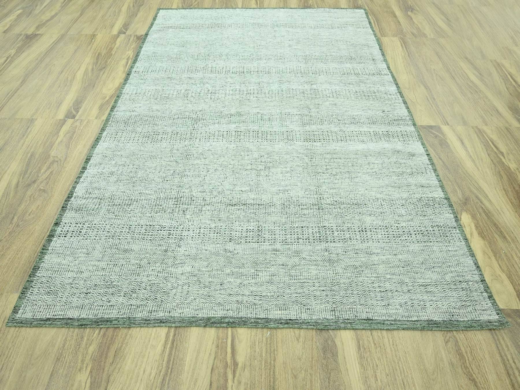 8'x10'2" Basil Green with Ivory, Oxidized and Distressed Grass Design with Exposed Warps, 100% Wool, Hand Knotted, Oriental Rug HR76987 - Image 2