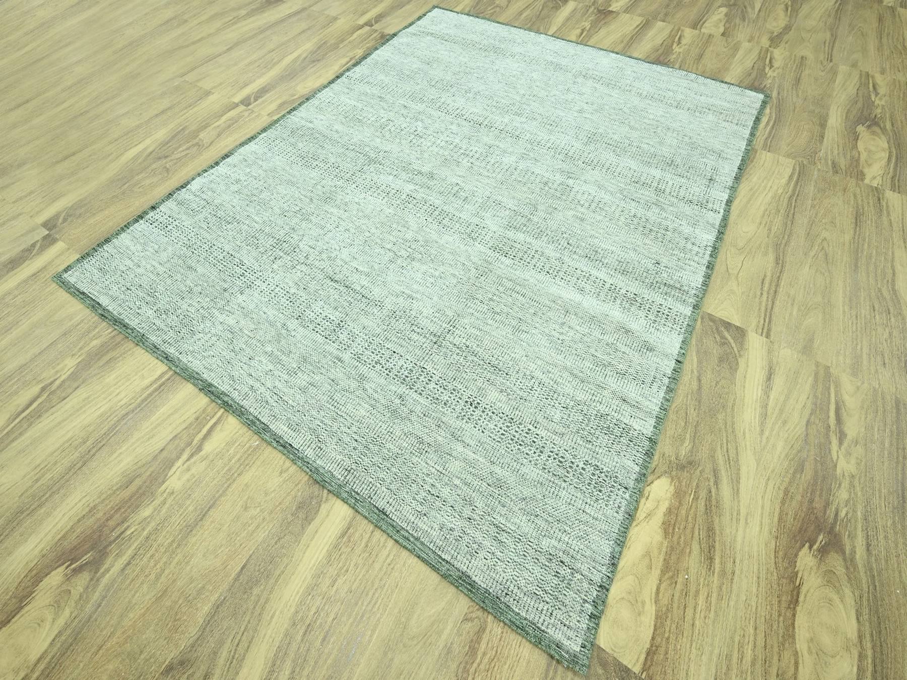 8'x10'2" Basil Green with Ivory, Oxidized and Distressed Grass Design with Exposed Warps, 100% Wool, Hand Knotted, Oriental Rug HR76987 - Image 3