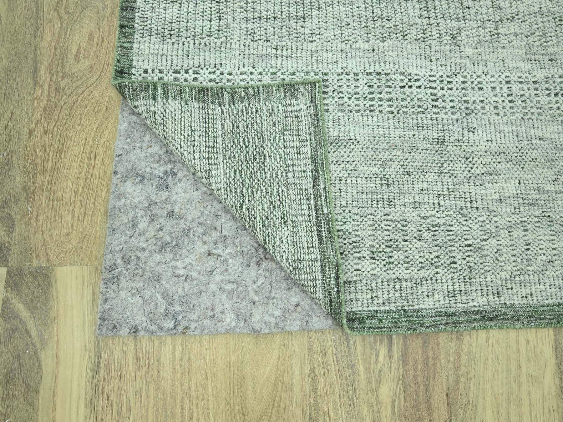 8'x10'2" Basil Green with Ivory, Oxidized and Distressed Grass Design with Exposed Warps, 100% Wool, Hand Knotted, Oriental Rug HR76987 - Image 4