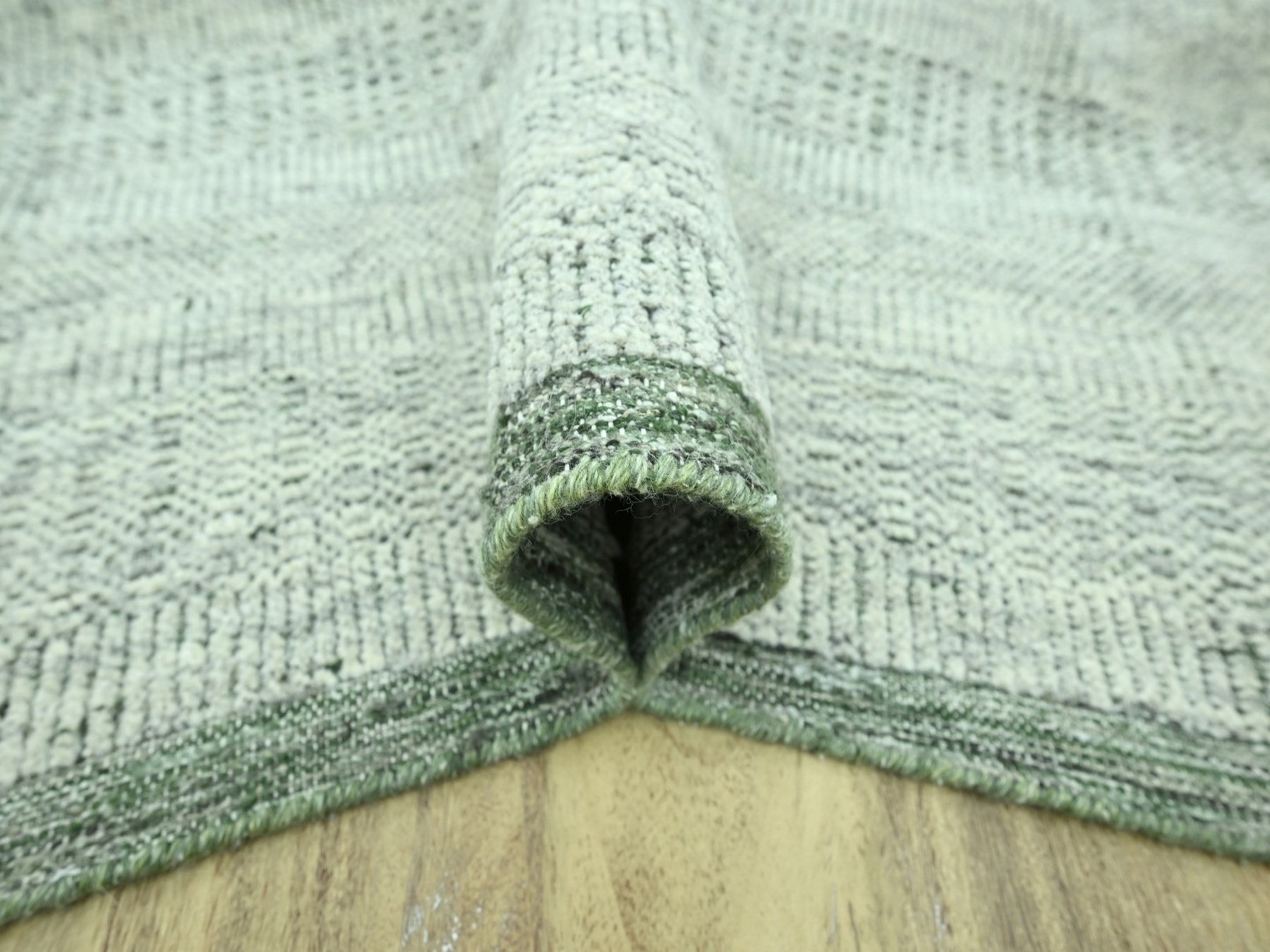 8'x10'2" Basil Green with Ivory, Oxidized and Distressed Grass Design with Exposed Warps, 100% Wool, Hand Knotted, Oriental Rug HR76987 - Image 5